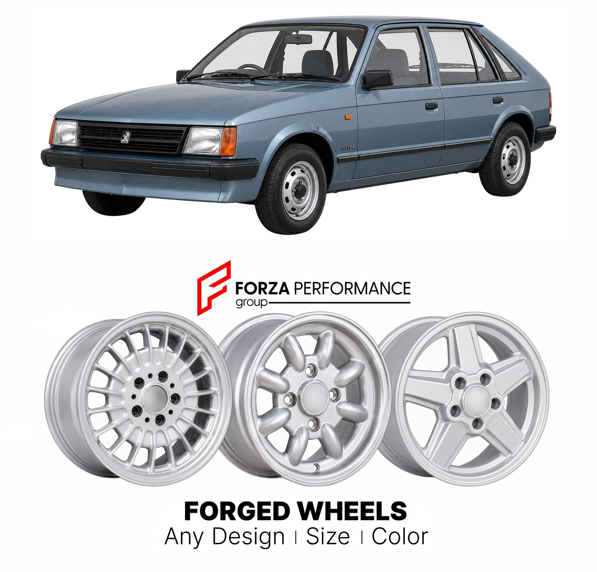 CUSTOM CLASSIC VINTAGE RESTOMOD RETRO OLD SCHOOL FORGED WHEELS RIMS for VAUXHALL ASTRA MK 2 1984 - 1991

Custom forged wheels for Vauxhall Astra MK 2 1984 - 1991. Classic, vintage, restomod wheel designs made to order in custom sizes, offsets, colors and finishes.

We manufacture premium quality forged wheels rims for Vauxhall Astra MK 2 1984 - 1991 in any design, size, color.

THIS WHEEL DESIGN CAN BE CUSTOM-MADE FOR YOUR CAR IN ANY SIZE AND COLOR OPTIONS
Available in monoblock, 2-piece, 3-piece, duoblock,