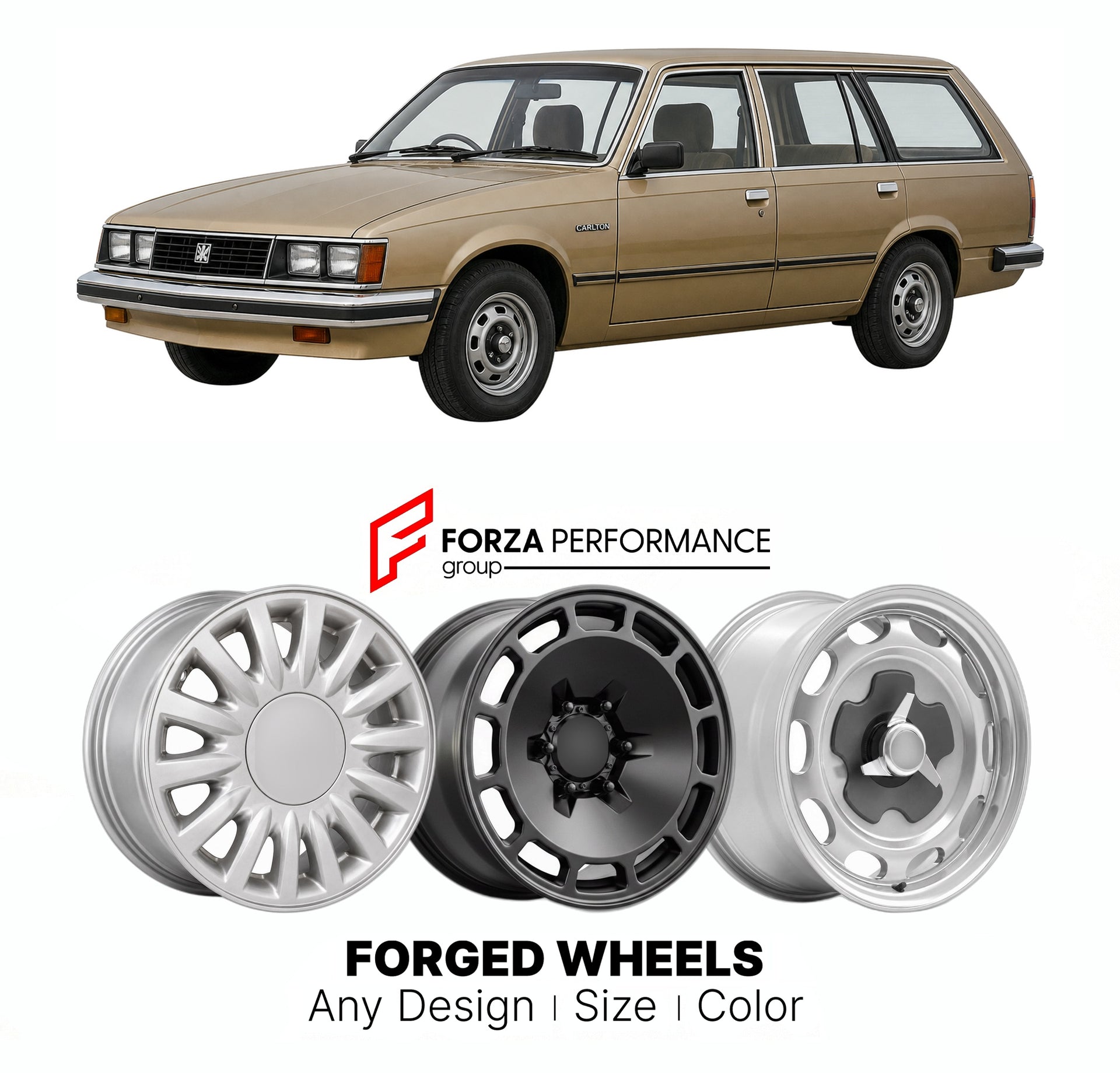 CUSTOM CLASSIC VINTAGE RESTOMOD RETRO OLD SCHOOL FORGED WHEELS RIMS for VAUXHALL CARLTON ESTATE 1978 - 1986

Custom forged wheels for Vauxhall Carlton Estate 1978 - 1986. Classic, vintage, restomod wheel designs made to order in custom sizes, offsets, colors and finishes.

We manufacture premium quality forged wheels rims for Vauxhall Carlton Estate 1978 - 1986 in any design, size, color.

THIS WHEEL DESIGN CAN BE CUSTOM-MADE FOR YOUR CAR IN ANY SIZE AND COLOR OPTIONS
Available in monoblock, 2-piece, 3-piec