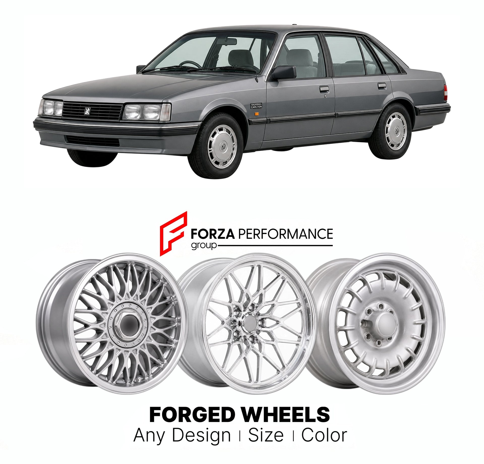 CUSTOM CLASSIC VINTAGE RESTOMOD RETRO OLD SCHOOL FORGED WHEELS RIMS for VAUXHALL CARLTON MK 2 1986 - 1994

Custom forged wheels for Vauxhall Carlton MK 2 1986 - 1994. Classic, vintage, restomod wheel designs made to order in custom sizes, offsets, colors and finishes.

We manufacture premium quality forged wheels rims for Vauxhall Carlton MK 2 1986 - 1994 in any design, size, color.

THIS WHEEL DESIGN CAN BE CUSTOM-MADE FOR YOUR CAR IN ANY SIZE AND COLOR OPTIONS
Available in monoblock, 2-piece, 3-piece, duo