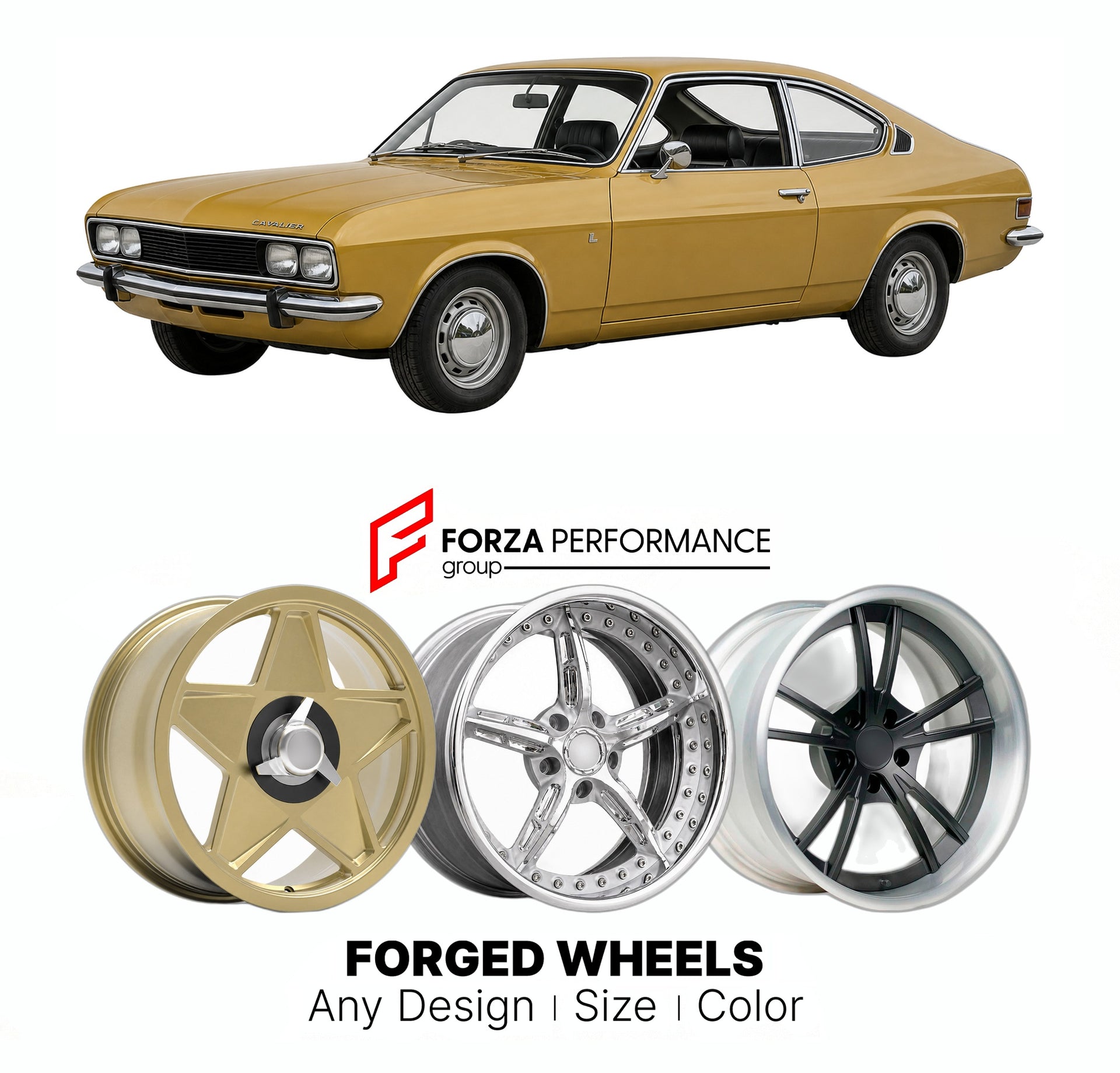 CUSTOM CLASSIC VINTAGE RESTOMOD RETRO OLD SCHOOL FORGED WHEELS RIMS for VAUXHALL CAVALIER COUPE 1975 - 1981

Custom forged wheels for Vauxhall Cavalier Coupe 1975 - 1981. Classic, vintage, restomod wheel designs made to order in custom sizes, offsets, colors and finishes.

We manufacture premium quality forged wheels rims for Vauxhall Cavalier Coupe 1975 - 1981 in any design, size, color.

THIS WHEEL DESIGN CAN BE CUSTOM-MADE FOR YOUR CAR IN ANY SIZE AND COLOR OPTIONS
Available in monoblock, 2-piece, 3-piec