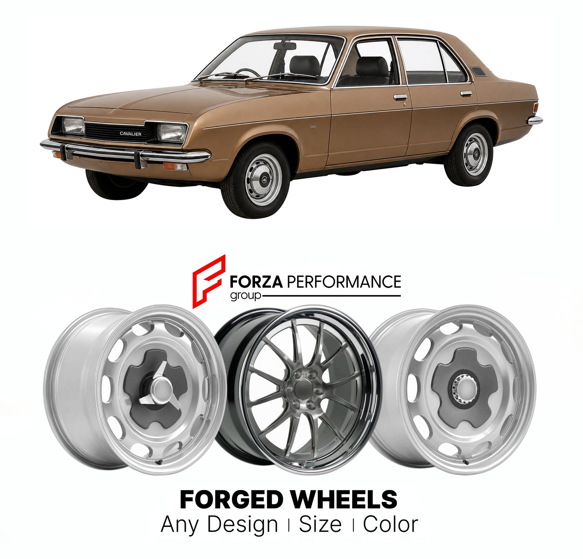 CUSTOM CLASSIC VINTAGE RESTOMOD RETRO OLD SCHOOL FORGED WHEELS RIMS for VAUXHALL CAVALIER MK 1 1975 - 1981

Custom forged wheels for Vauxhall Cavalier MK 1 1975 - 1981. Classic, vintage, restomod wheel designs made to order in custom sizes, offsets, colors and finishes.

We manufacture premium quality forged wheels rims for Vauxhall Cavalier MK 1 1975 - 1981 in any design, size, color.

THIS WHEEL DESIGN CAN BE CUSTOM-MADE FOR YOUR CAR IN ANY SIZE AND COLOR OPTIONS
Available in monoblock, 2-piece, 3-piece, 