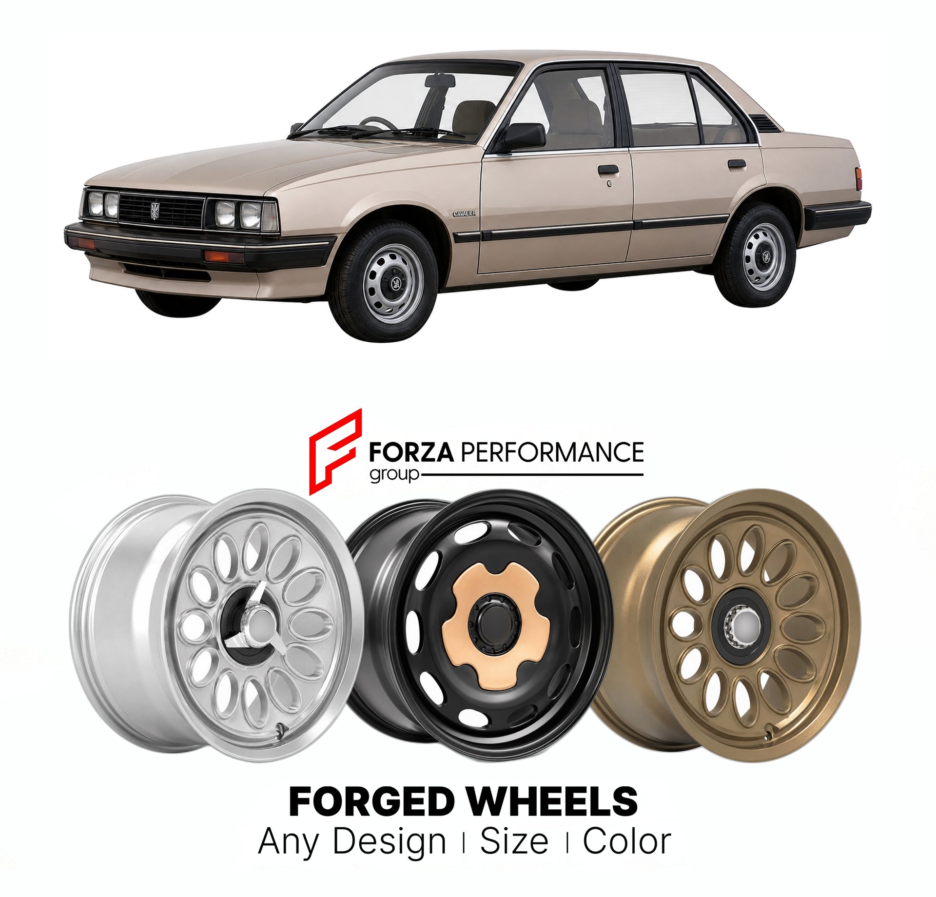 CUSTOM CLASSIC VINTAGE RESTOMOD RETRO OLD SCHOOL FORGED WHEELS RIMS for VAUXHALL CAVALIER MK 2 1981 - 1988

Custom forged wheels for Vauxhall Cavalier MK 2 1981 - 1988. Classic, vintage, restomod wheel designs made to order in custom sizes, offsets, colors and finishes.

We manufacture premium quality forged wheels rims for Vauxhall Cavalier MK 2 1981 - 1988 in any design, size, color.

THIS WHEEL DESIGN CAN BE CUSTOM-MADE FOR YOUR CAR IN ANY SIZE AND COLOR OPTIONS
Available in monoblock, 2-piece, 3-piece, 