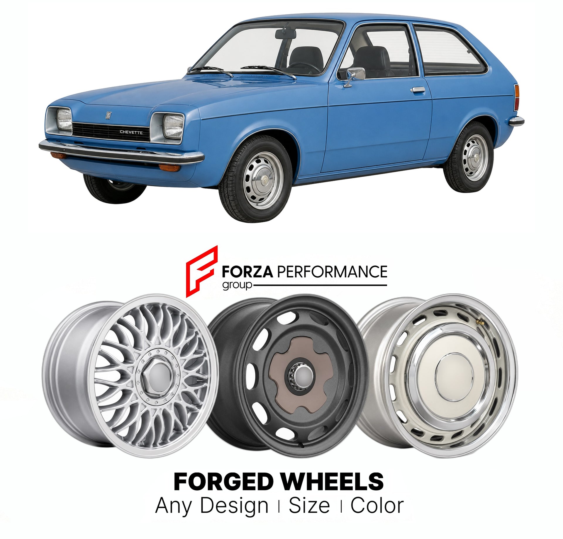 CUSTOM CLASSIC VINTAGE RESTOMOD RETRO OLD SCHOOL FORGED WHEELS RIMS for VAUXHALL CHEVETTE 1975 - 1984

Custom forged wheels for Vauxhall Chevette 1975 - 1984. Classic, vintage, restomod wheel designs made to order in custom sizes, offsets, colors and finishes.

We manufacture premium quality forged wheels rims for Vauxhall Chevette 1975 - 1984 in any design, size, color.

THIS WHEEL DESIGN CAN BE CUSTOM-MADE FOR YOUR CAR IN ANY SIZE AND COLOR OPTIONS
Available in monoblock, 2-piece, 3-piece, duoblock, beadl