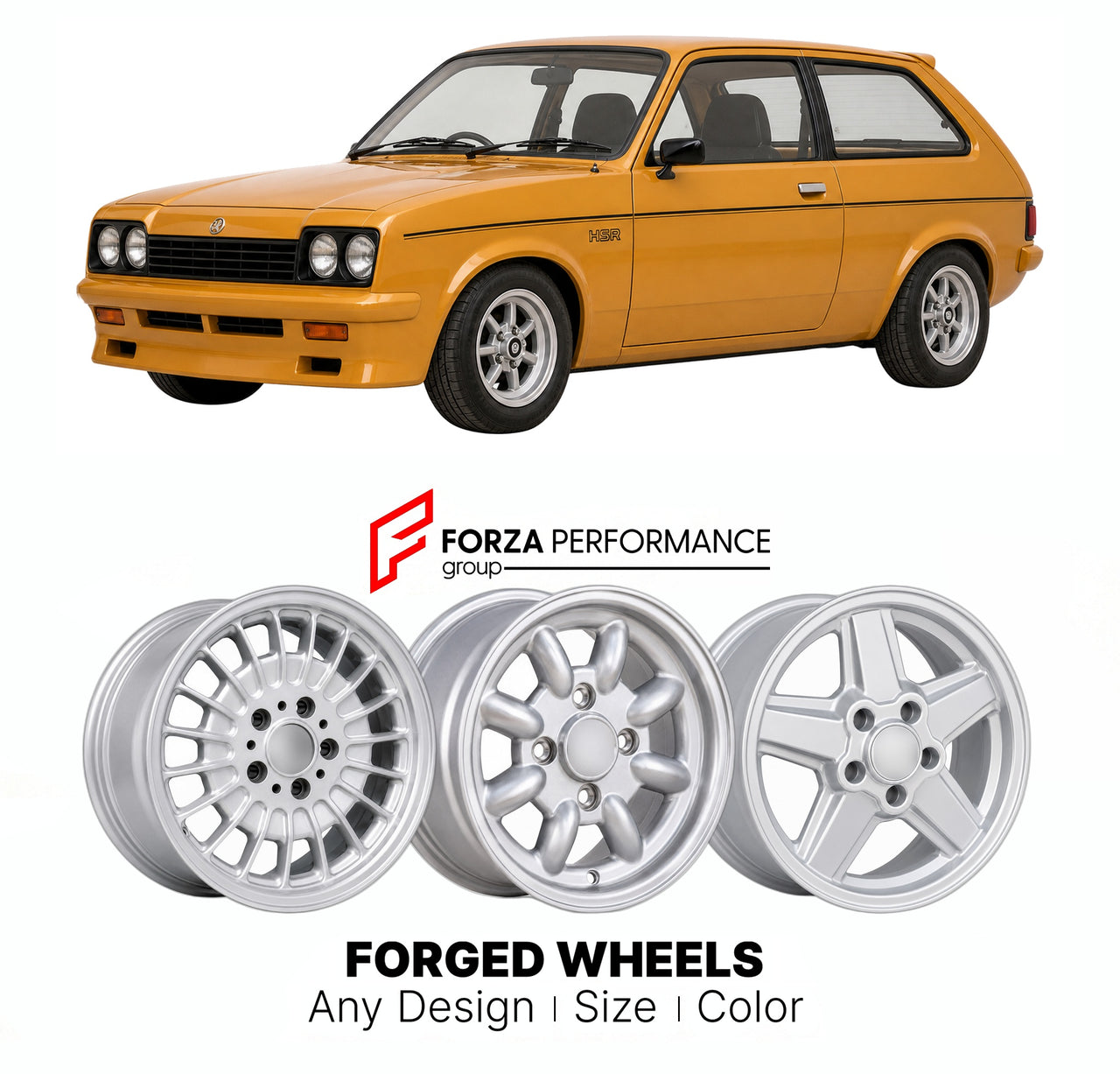 CUSTOM CLASSIC VINTAGE RESTOMOD RETRO OLD SCHOOL FORGED WHEELS RIMS for VAUXHALL CHEVETTE HS HSR 1976 - 1984

Custom forged wheels for Vauxhall Chevette HS HSR 1976 - 1984. Classic, vintage, restomod wheel designs made to order in custom sizes, offsets, colors and finishes.

We manufacture premium quality forged wheels rims for Vauxhall Chevette HS HSR 1976 - 1984 in any design, size, color.

THIS WHEEL DESIGN CAN BE CUSTOM-MADE FOR YOUR CAR IN ANY SIZE AND COLOR OPTIONS
Available in monoblock, 2-piece, 3-p