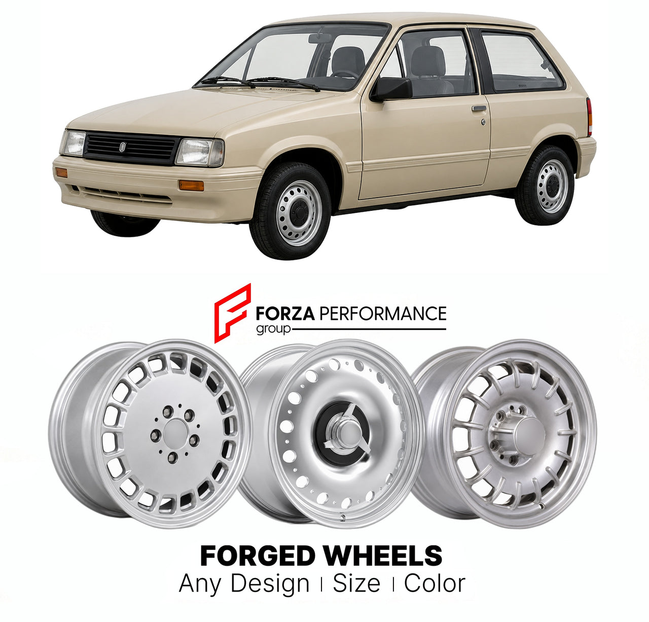 CUSTOM CLASSIC VINTAGE RESTOMOD RETRO OLD SCHOOL FORGED WHEELS RIMS for VAUXHALL NOVA 1983 - 1993

Custom forged wheels for Vauxhall Nova 1983 - 1993. Classic, vintage, restomod wheel designs made to order in custom sizes, offsets, colors and finishes.

We manufacture premium quality forged wheels rims for Vauxhall Nova 1983 - 1993 in any design, size, color.

THIS WHEEL DESIGN CAN BE CUSTOM-MADE FOR YOUR CAR IN ANY SIZE AND COLOR OPTIONS
Available in monoblock, 2-piece, 3-piece, duoblock, beadlock
3D wheel