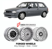 CUSTOM CLASSIC VINTAGE RESTOMOD RETRO OLD SCHOOL FORGED WHEELS RIMS for VAUXHALL NOVA GTE GSI 1987 - 1993

Custom forged wheels for Vauxhall Nova GTE GSi 1987 - 1993. Classic, vintage, restomod wheel designs made to order in custom sizes, offsets, colors and finishes.

We manufacture premium quality forged wheels rims for Vauxhall Nova GTE GSi 1987 - 1993 in any design, size, color.

THIS WHEEL DESIGN CAN BE CUSTOM-MADE FOR YOUR CAR IN ANY SIZE AND COLOR OPTIONS
Available in monoblock, 2-piece, 3-piece, duo