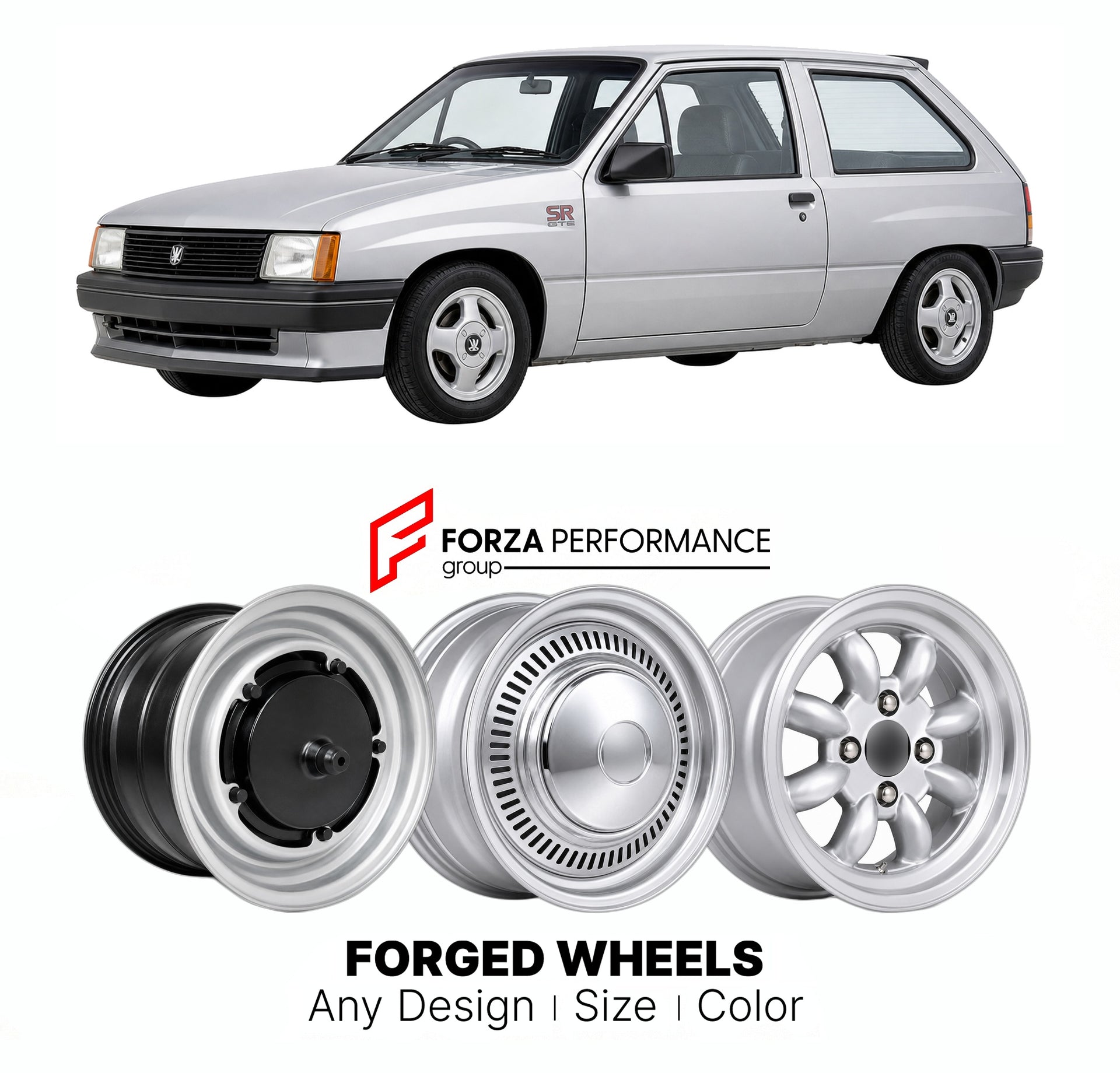 CUSTOM CLASSIC VINTAGE RESTOMOD RETRO OLD SCHOOL FORGED WHEELS RIMS for VAUXHALL NOVA SR GTE GSI 1983 - 1993

Custom forged wheels for Vauxhall Nova SR GTE GSi 1983 - 1993. Classic, vintage, restomod wheel designs made to order in custom sizes, offsets, colors and finishes.

We manufacture premium quality forged wheels rims for Vauxhall Nova SR GTE GSi 1983 - 1993 in any design, size, color.

THIS WHEEL DESIGN CAN BE CUSTOM-MADE FOR YOUR CAR IN ANY SIZE AND COLOR OPTIONS
Available in monoblock, 2-piece, 3-p