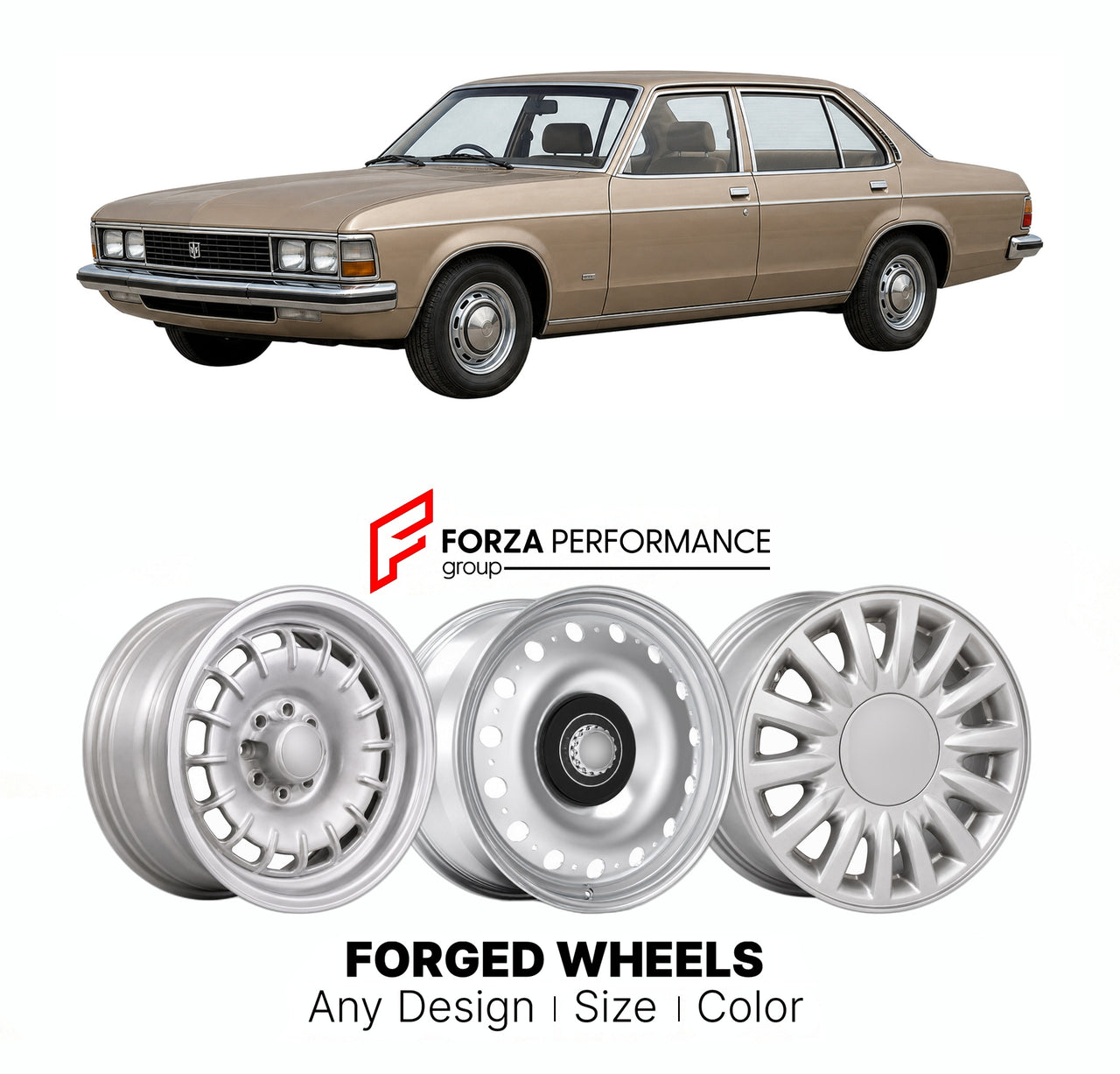 CUSTOM CLASSIC VINTAGE RESTOMOD RETRO OLD SCHOOL FORGED WHEELS RIMS for VAUXHALL SENATOR A B 1978 - 1993

Custom forged wheels for Vauxhall Senator A B 1978 - 1993. Classic, vintage, restomod wheel designs made to order in custom sizes, offsets, colors and finishes.

We manufacture premium quality forged wheels rims for Vauxhall Senator A B 1978 - 1993 in any design, size, color.

THIS WHEEL DESIGN CAN BE CUSTOM-MADE FOR YOUR CAR IN ANY SIZE AND COLOR OPTIONS
Available in monoblock, 2-piece, 3-piece, duoblo