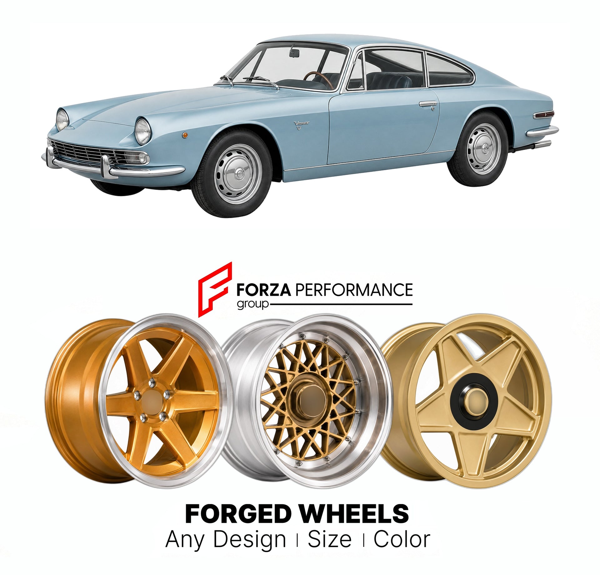 CUSTOM CLASSIC VINTAGE RESTOMOD RETRO OLD SCHOOL FORGED WHEELS RIMS for VIGNALE 125 SAMANTHA 1967 - 1971

Custom forged wheels for Vignale 125 Samantha 1967 - 1971. Classic, vintage, restomod wheel designs made to order in custom sizes, offsets, colors and finishes.

We manufacture premium quality forged wheels rims for Vignale 125 Samantha 1967 - 1971 in any design, size, color.

THIS WHEEL DESIGN CAN BE CUSTOM-MADE FOR YOUR CAR IN ANY SIZE AND COLOR OPTIONS
Available in monoblock, 2-piece, 3-piece, duoblo