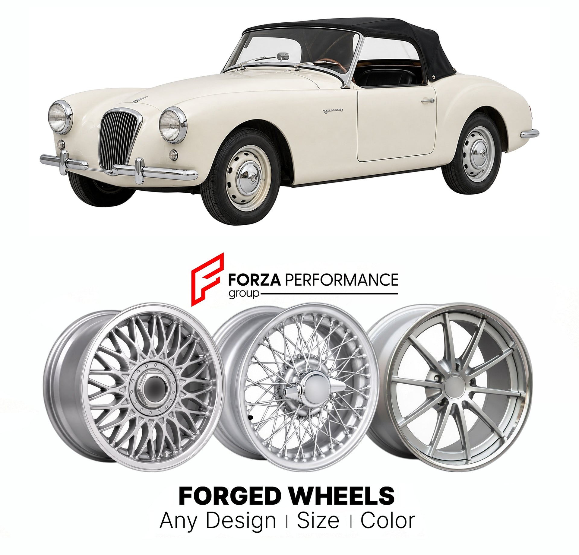 CUSTOM CLASSIC VINTAGE RESTOMOD RETRO OLD SCHOOL FORGED WHEELS RIMS for VIGNALE GAMINE 1967 - 1971

Custom forged wheels for Vignale Gamine 1967 - 1971. Classic, vintage, restomod wheel designs made to order in custom sizes, offsets, colors and finishes.

We manufacture premium quality forged wheels rims for Vignale Gamine 1967 - 1971 in any design, size, color.

THIS WHEEL DESIGN CAN BE CUSTOM-MADE FOR YOUR CAR IN ANY SIZE AND COLOR OPTIONS
Available in monoblock, 2-piece, 3-piece, duoblock, beadlock
3D wh