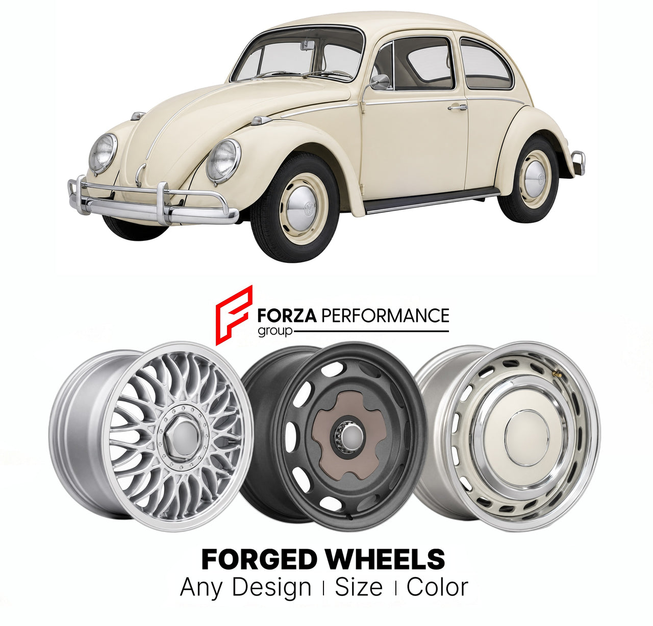 CUSTOM CLASSIC VINTAGE RESTOMOD RETRO OLD SCHOOL FORGED WHEELS RIMS for VOLKSWAGEN BEETLE 1300 TYPE 1 1965 - 1975

Custom forged wheels for Volkswagen Beetle 1300 Type 1 1965 - 1975. Classic, vintage, restomod wheel designs made to order in custom sizes, offsets, colors and finishes.

We manufacture premium quality forged wheels rims for Volkswagen Beetle 1300 Type 1 1965 - 1975 in any design, size, color.

THIS WHEEL DESIGN CAN BE CUSTOM-MADE FOR YOUR CAR IN ANY SIZE AND COLOR OPTIONS
Available in monobloc