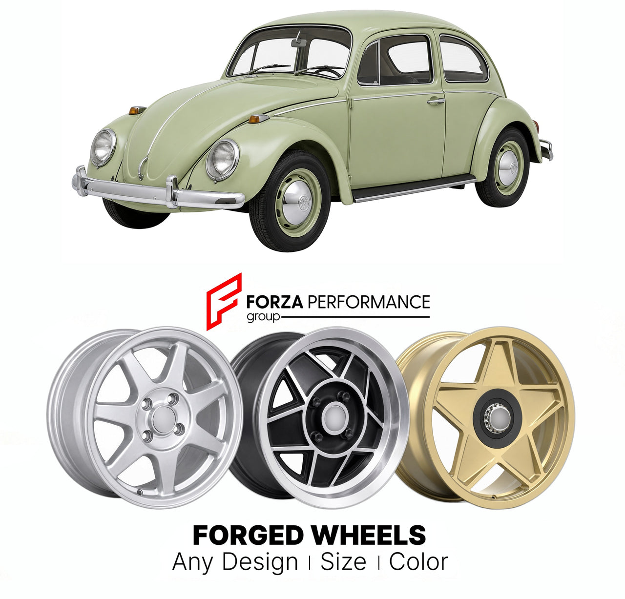 CUSTOM CLASSIC VINTAGE RESTOMOD RETRO OLD SCHOOL FORGED WHEELS RIMS for VOLKSWAGEN BEETLE TYPE 1 1200 1300 1500 1960 - 1970

Custom forged wheels for Volkswagen Beetle Type 1 1200 1300 1500 1960 - 1970. Classic, vintage, restomod wheel designs made to order in custom sizes, offsets, colors and finishes.

We manufacture premium quality forged wheels rims for Volkswagen Beetle Type 1 1200 1300 1500 1960 - 1970 in any design, size, color.

THIS WHEEL DESIGN CAN BE CUSTOM-MADE FOR YOUR CAR IN ANY SIZE AND COLOR