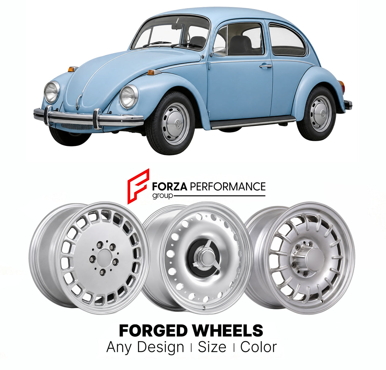 CUSTOM CLASSIC VINTAGE RESTOMOD RETRO OLD SCHOOL FORGED WHEELS RIMS for VOLKSWAGEN BEETLE TYPE 1 1303 SUPER 1972 - 1975

Custom forged wheels for Volkswagen Beetle Type 1 1303 Super 1972 - 1975. Classic, vintage, restomod wheel designs made to order in custom sizes, offsets, colors and finishes.

We manufacture premium quality forged wheels rims for Volkswagen Beetle Type 1 1303 Super 1972 - 1975 in any design, size, color.

THIS WHEEL DESIGN CAN BE CUSTOM-MADE FOR YOUR CAR IN ANY SIZE AND COLOR OPTIONS
Ava