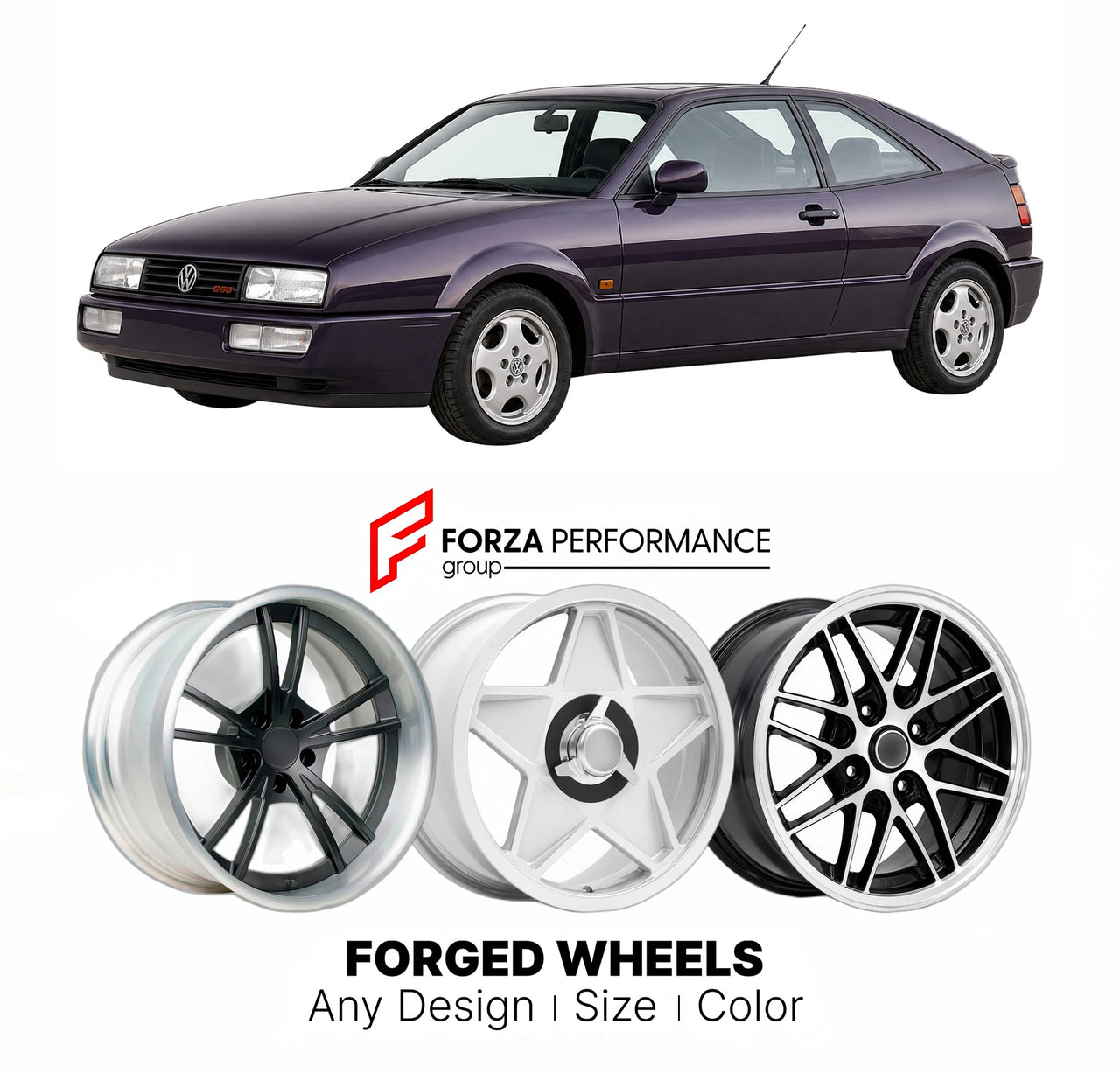CUSTOM CLASSIC VINTAGE RESTOMOD RETRO OLD SCHOOL FORGED WHEELS RIMS for VOLKSWAGEN CORRADO G60 1988 - 1993

Custom forged wheels for Volkswagen Corrado G60 1988 - 1993. Classic, vintage, restomod wheel designs made to order in custom sizes, offsets, colors and finishes.

We manufacture premium quality forged wheels rims for Volkswagen Corrado G60 1988 - 1993 in any design, size, color.

THIS WHEEL DESIGN CAN BE CUSTOM-MADE FOR YOUR CAR IN ANY SIZE AND COLOR OPTIONS
Available in monoblock, 2-piece, 3-piece, 