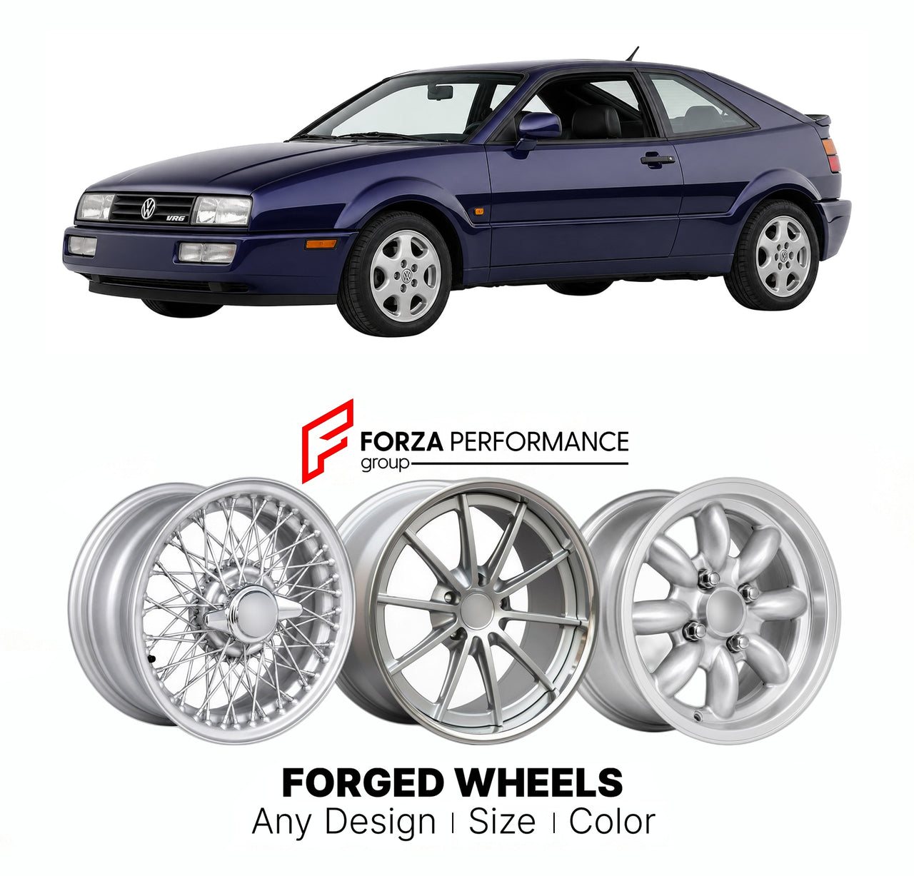 CUSTOM CLASSIC VINTAGE RESTOMOD RETRO OLD SCHOOL FORGED WHEELS RIMS for VOLKSWAGEN CORRADO VR6 1991 - 1995

Custom forged wheels for Volkswagen Corrado VR6 1991 - 1995. Classic, vintage, restomod wheel designs made to order in custom sizes, offsets, colors and finishes.

We manufacture premium quality forged wheels rims for Volkswagen Corrado VR6 1991 - 1995 in any design, size, color.

THIS WHEEL DESIGN CAN BE CUSTOM-MADE FOR YOUR CAR IN ANY SIZE AND COLOR OPTIONS
Available in monoblock, 2-piece, 3-piece, 