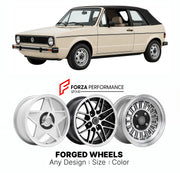 CUSTOM CLASSIC VINTAGE RESTOMOD RETRO OLD SCHOOL FORGED WHEELS RIMS for VOLKSWAGEN GOLF MK 1 CABRIOLET 1979 - 1993

Custom forged wheels for Volkswagen Golf MK 1 Cabriolet 1979 - 1993. Classic, vintage, restomod wheel designs made to order in custom sizes, offsets, colors and finishes.

We manufacture premium quality forged wheels rims for Volkswagen Golf MK 1 Cabriolet 1979 - 1993 in any design, size, color.

THIS WHEEL DESIGN CAN BE CUSTOM-MADE FOR YOUR CAR IN ANY SIZE AND COLOR OPTIONS
Available in monob