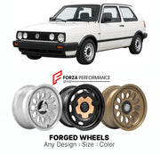 CUSTOM CLASSIC VINTAGE RESTOMOD RETRO OLD SCHOOL FORGED WHEELS RIMS for VOLKSWAGEN GOLF MK 2 1983 - 1992

Custom forged wheels for Volkswagen Golf MK 2 1983 - 1992. Classic, vintage, restomod wheel designs made to order in custom sizes, offsets, colors and finishes.

We manufacture premium quality forged wheels rims for Volkswagen Golf MK 2 1983 - 1992 in any design, size, color.

THIS WHEEL DESIGN CAN BE CUSTOM-MADE FOR YOUR CAR IN ANY SIZE AND COLOR OPTIONS
Available in monoblock, 2-piece, 3-piece, duoblo