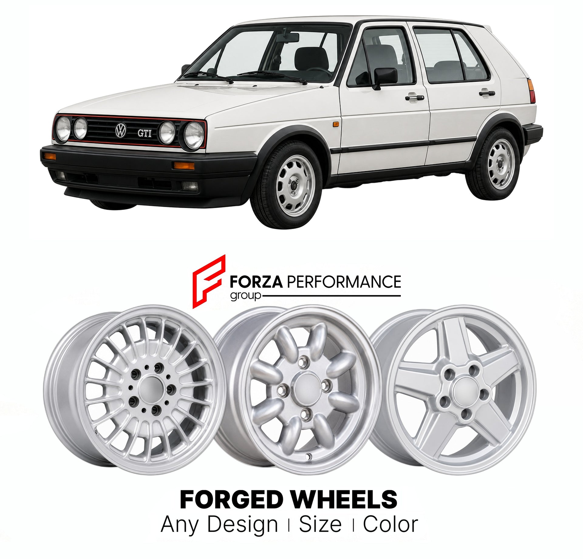 CUSTOM CLASSIC VINTAGE RESTOMOD RETRO OLD SCHOOL FORGED WHEELS RIMS for VOLKSWAGEN GOLF MK 2 GTI 1984 - 1992

Custom forged wheels for Volkswagen Golf MK 2 GTI 1984 - 1992. Classic, vintage, restomod wheel designs made to order in custom sizes, offsets, colors and finishes.

We manufacture premium quality forged wheels rims for Volkswagen Golf MK 2 GTI 1984 - 1992 in any design, size, color.

THIS WHEEL DESIGN CAN BE CUSTOM-MADE FOR YOUR CAR IN ANY SIZE AND COLOR OPTIONS
Available in monoblock, 2-piece, 3-p