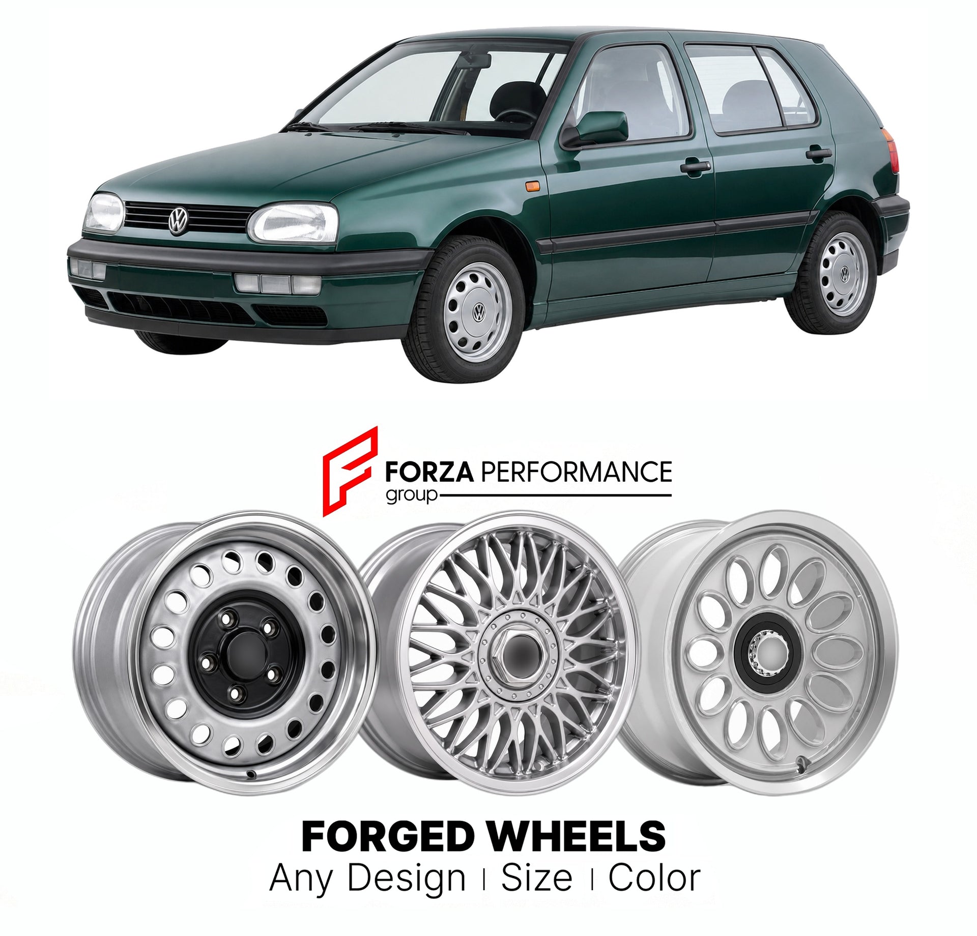 CUSTOM CLASSIC VINTAGE RESTOMOD RETRO OLD SCHOOL FORGED WHEELS RIMS for VOLKSWAGEN GOLF MK 3 1991 - 1998

Custom forged wheels for Volkswagen Golf MK 3 1991 - 1998. Classic, vintage, restomod wheel designs made to order in custom sizes, offsets, colors and finishes.

We manufacture premium quality forged wheels rims for Volkswagen Golf MK 3 1991 - 1998 in any design, size, color.

THIS WHEEL DESIGN CAN BE CUSTOM-MADE FOR YOUR CAR IN ANY SIZE AND COLOR OPTIONS
Available in monoblock, 2-piece, 3-piece, duoblo