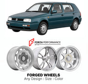 CUSTOM CLASSIC VINTAGE RESTOMOD RETRO OLD SCHOOL FORGED WHEELS RIMS for VOLKSWAGEN GOLF MK 3 1993 - 1999

Custom forged wheels for Volkswagen Golf MK 3 1993 - 1999. Classic, vintage, restomod wheel designs made to order in custom sizes, offsets, colors and finishes.

We manufacture premium quality forged wheels rims for Volkswagen Golf MK 3 1993 - 1999 in any design, size, color.

THIS WHEEL DESIGN CAN BE CUSTOM-MADE FOR YOUR CAR IN ANY SIZE AND COLOR OPTIONS
Available in monoblock, 2-piece, 3-piece, duoblo