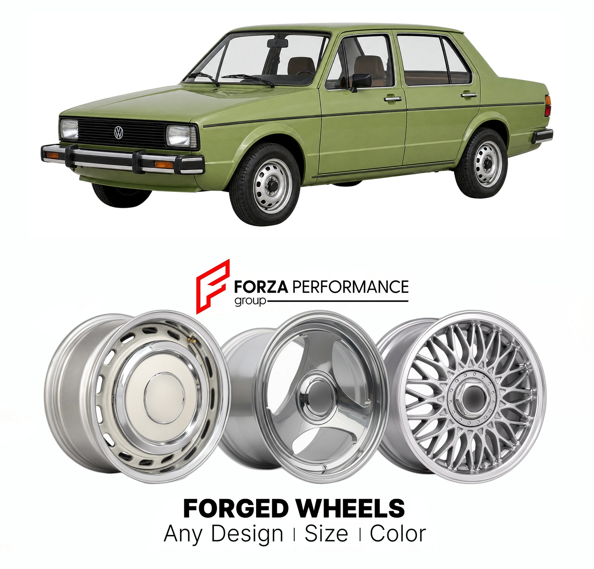 CUSTOM CLASSIC VINTAGE RESTOMOD RETRO OLD SCHOOL FORGED WHEELS RIMS for VOLKSWAGEN JETTA MK 1 1979 - 1984

Custom forged wheels for Volkswagen Jetta MK 1 1979 - 1984. Classic, vintage, restomod wheel designs made to order in custom sizes, offsets, colors and finishes.

We manufacture premium quality forged wheels rims for Volkswagen Jetta MK 1 1979 - 1984 in any design, size, color.

THIS WHEEL DESIGN CAN BE CUSTOM-MADE FOR YOUR CAR IN ANY SIZE AND COLOR OPTIONS
Available in monoblock, 2-piece, 3-piece, duo