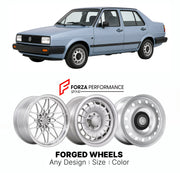 CUSTOM CLASSIC VINTAGE RESTOMOD RETRO OLD SCHOOL FORGED WHEELS RIMS for VOLKSWAGEN JETTA MK 2 1984 - 1992

Custom forged wheels for Volkswagen Jetta MK 2 1984 - 1992. Classic, vintage, restomod wheel designs made to order in custom sizes, offsets, colors and finishes.

We manufacture premium quality forged wheels rims for Volkswagen Jetta MK 2 1984 - 1992 in any design, size, color.

THIS WHEEL DESIGN CAN BE CUSTOM-MADE FOR YOUR CAR IN ANY SIZE AND COLOR OPTIONS
Available in monoblock, 2-piece, 3-piece, duo