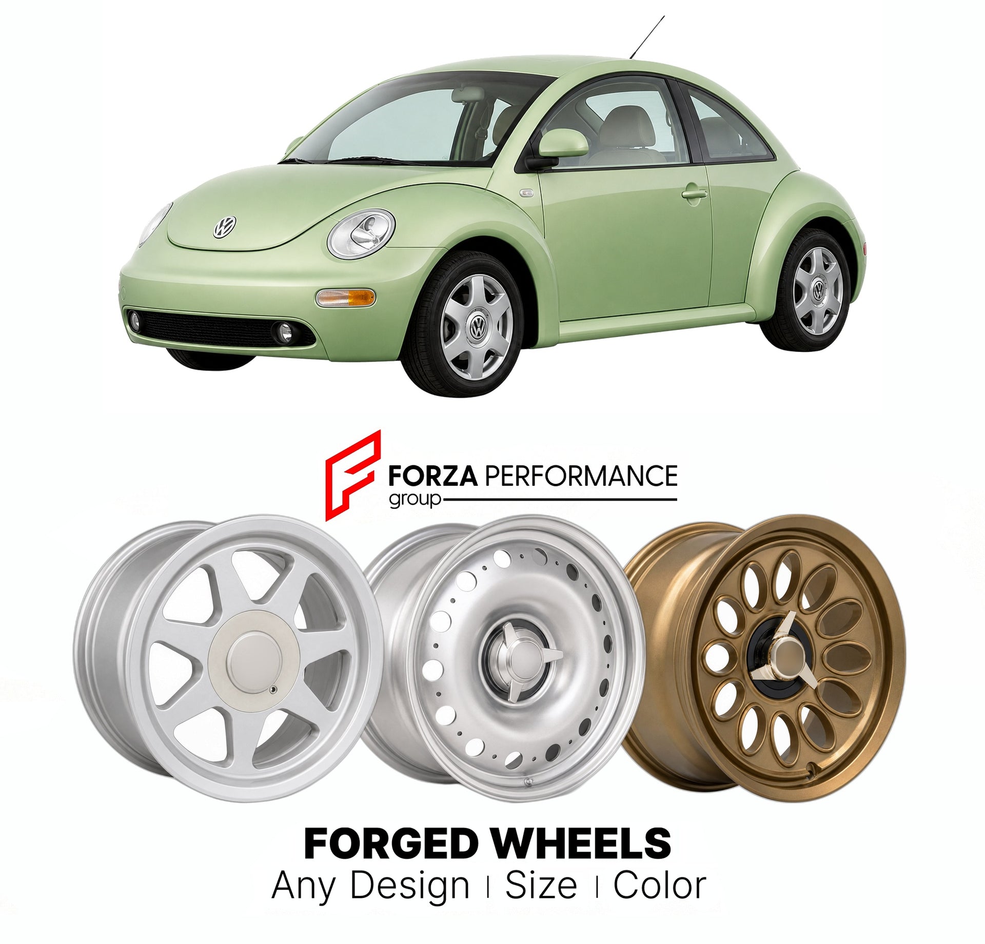 CUSTOM CLASSIC VINTAGE RESTOMOD RETRO OLD SCHOOL FORGED WHEELS RIMS for VOLKSWAGEN NEW BEETLE A4 1997 - 2011

Custom forged wheels for Volkswagen New Beetle A4 1997 - 2011. Classic, vintage, restomod wheel designs made to order in custom sizes, offsets, colors and finishes.

We manufacture premium quality forged wheels rims for Volkswagen New Beetle A4 1997 - 2011 in any design, size, color.

THIS WHEEL DESIGN CAN BE CUSTOM-MADE FOR YOUR CAR IN ANY SIZE AND COLOR OPTIONS
Available in monoblock, 2-piece, 3-p