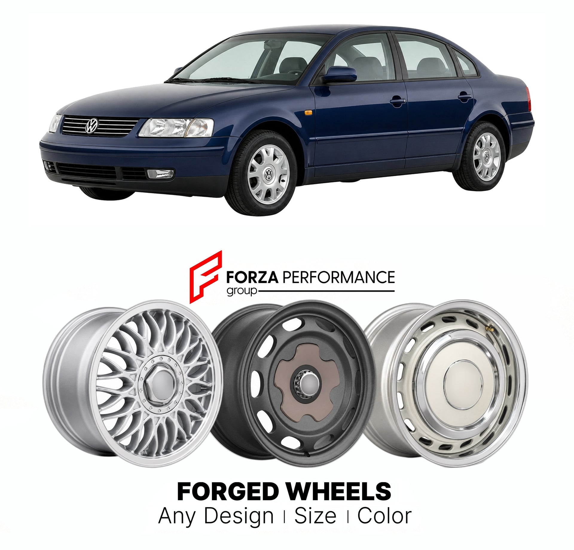 CUSTOM CLASSIC VINTAGE RESTOMOD RETRO OLD SCHOOL FORGED WHEELS RIMS for VOLKSWAGEN PASSAT B5 1996 - 2005

Custom forged wheels for Volkswagen Passat B5 1996 - 2005. Classic, vintage, restomod wheel designs made to order in custom sizes, offsets, colors and finishes.

We manufacture premium quality forged wheels rims for Volkswagen Passat B5 1996 - 2005 in any design, size, color.

THIS WHEEL DESIGN CAN BE CUSTOM-MADE FOR YOUR CAR IN ANY SIZE AND COLOR OPTIONS
Available in monoblock, 2-piece, 3-piece, duoblo