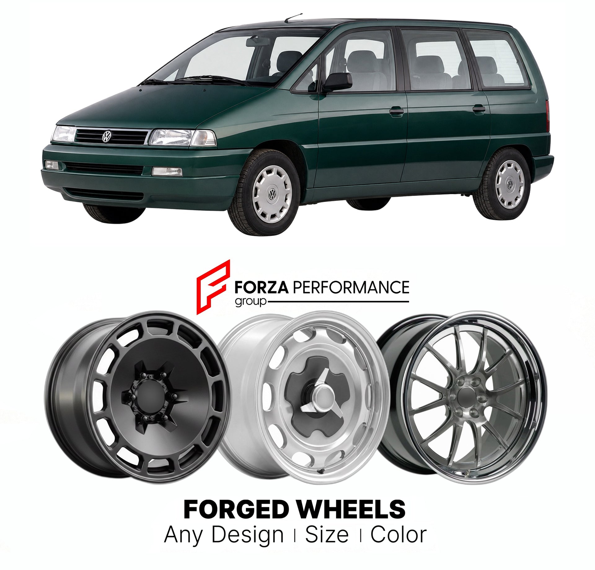 CUSTOM CLASSIC VINTAGE RESTOMOD RETRO OLD SCHOOL FORGED WHEELS RIMS for VOLKSWAGEN SHARAN MK 1 1995 - 2010

Custom forged wheels for Volkswagen Sharan MK 1 1995 - 2010. Classic, vintage, restomod wheel designs made to order in custom sizes, offsets, colors and finishes.

We manufacture premium quality forged wheels rims for Volkswagen Sharan MK 1 1995 - 2010 in any design, size, color.

THIS WHEEL DESIGN CAN BE CUSTOM-MADE FOR YOUR CAR IN ANY SIZE AND COLOR OPTIONS
Available in monoblock, 2-piece, 3-piece, 