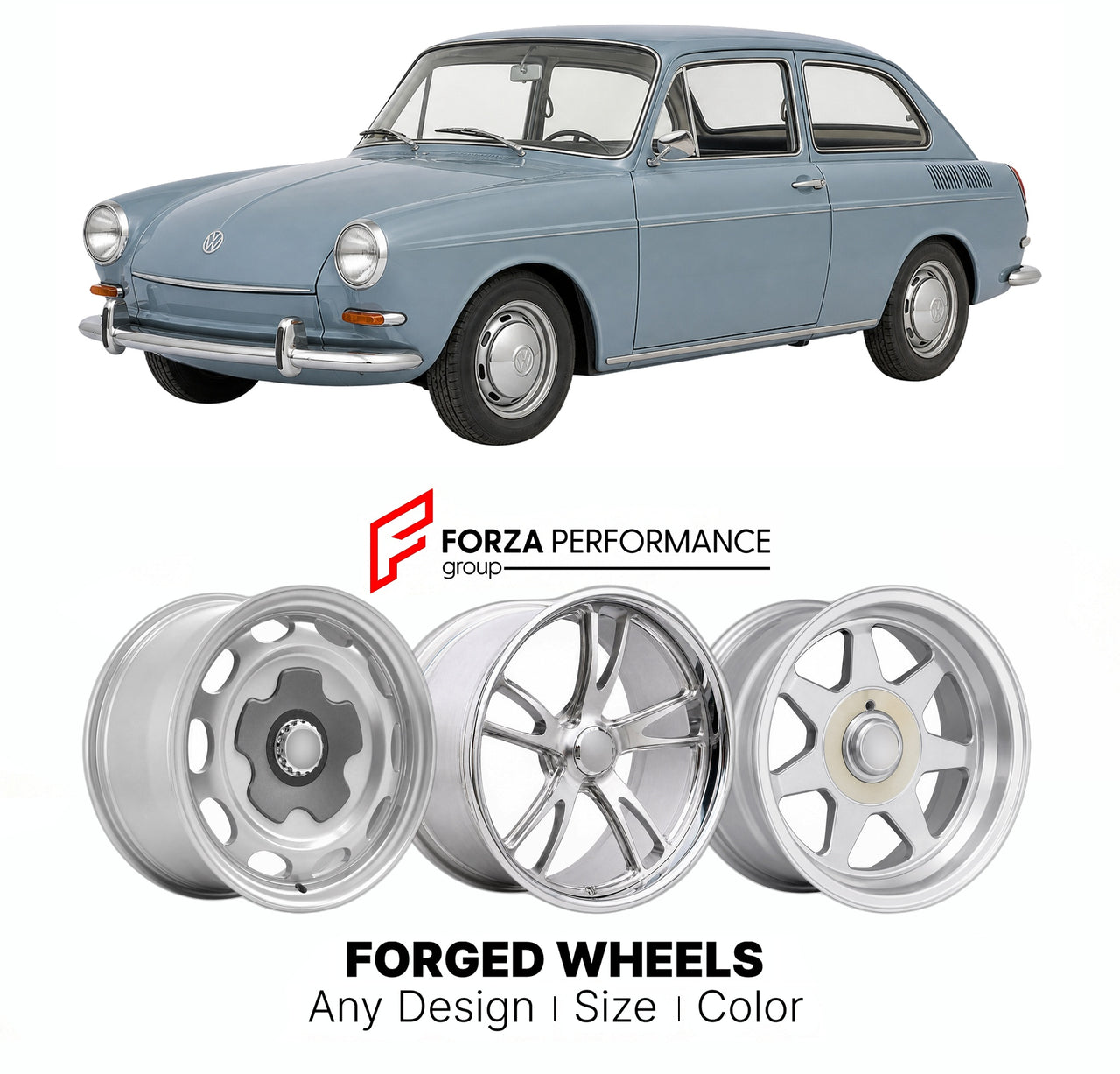 CUSTOM CLASSIC VINTAGE RESTOMOD RETRO OLD SCHOOL FORGED WHEELS RIMS for VOLKSWAGEN TYPE 3 1961 - 1973

Custom forged wheels for Volkswagen Type 3 1961 - 1973. Classic, vintage, restomod wheel designs made to order in custom sizes, offsets, colors and finishes.

We manufacture premium quality forged wheels rims for Volkswagen Type 3 1961 - 1973 in any design, size, color.

THIS WHEEL DESIGN CAN BE CUSTOM-MADE FOR YOUR CAR IN ANY SIZE AND COLOR OPTIONS
Available in monoblock, 2-piece, 3-piece, duoblock, beadl