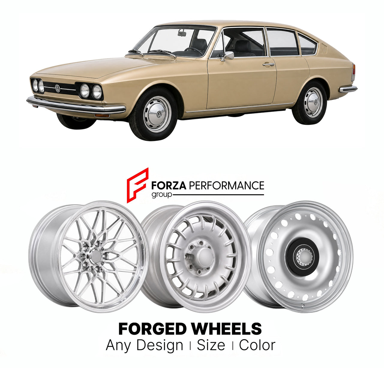 CUSTOM CLASSIC VINTAGE RESTOMOD RETRO OLD SCHOOL FORGED WHEELS RIMS for VOLKSWAGEN TYPE 4 1968 - 1974

Custom forged wheels for Volkswagen Type 4 1968 - 1974. Classic, vintage, restomod wheel designs made to order in custom sizes, offsets, colors and finishes.

We manufacture premium quality forged wheels rims for Volkswagen Type 4 1968 - 1974 in any design, size, color.

THIS WHEEL DESIGN CAN BE CUSTOM-MADE FOR YOUR CAR IN ANY SIZE AND COLOR OPTIONS
Available in monoblock, 2-piece, 3-piece, duoblock, beadl