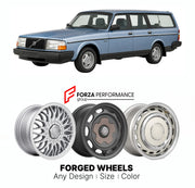 CUSTOM CLASSIC VINTAGE RESTOMOD RETRO OLD SCHOOL FORGED WHEELS RIMS for VOLVO 240 1974 - 1993

Custom forged wheels for Volvo 240 1974 - 1993. Classic, vintage, restomod wheel designs made to order in custom sizes, offsets, colors and finishes.

We manufacture premium quality forged wheels rims for Volvo 240 1974 - 1993 in any design, size, color.

THIS WHEEL DESIGN CAN BE CUSTOM-MADE FOR YOUR CAR IN ANY SIZE AND COLOR OPTIONS
Available in monoblock, 2-piece, 3-piece, duoblock, beadlock
3D wheel renderings 