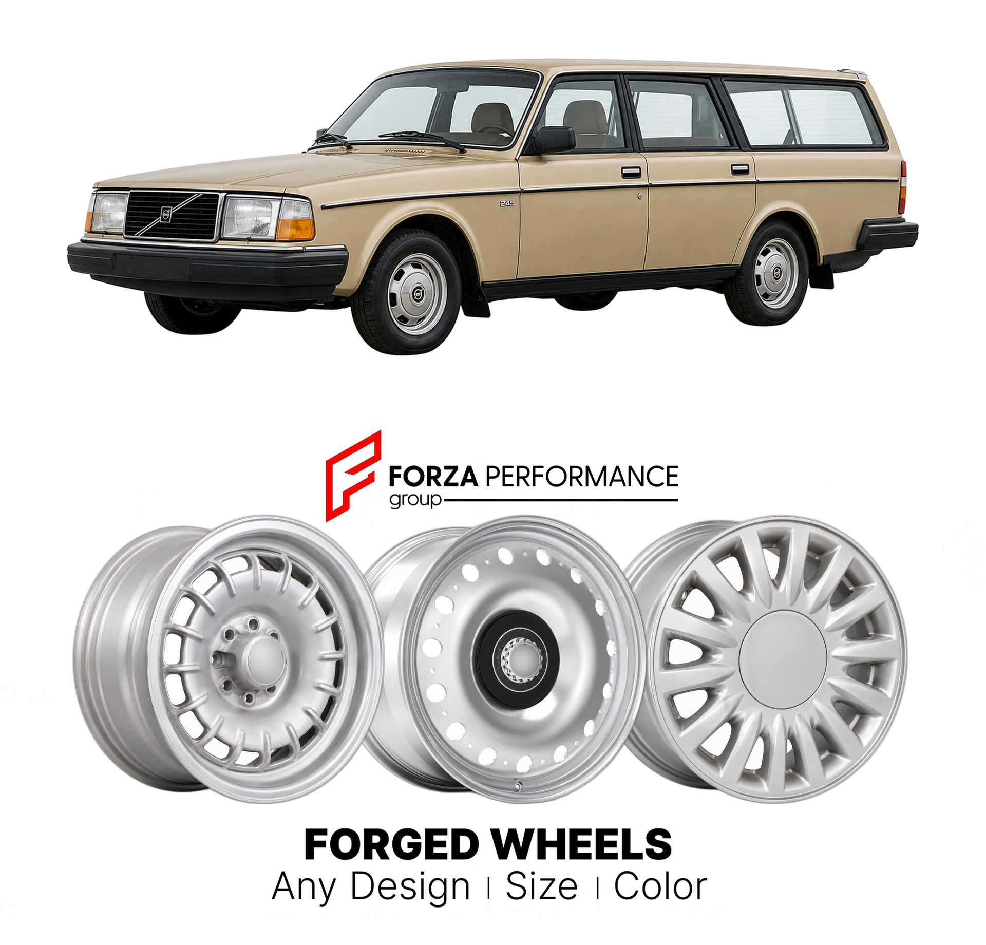 CUSTOM CLASSIC VINTAGE RESTOMOD RETRO OLD SCHOOL FORGED WHEELS RIMS for VOLVO 245 ESTATE 1974 - 1993

Custom forged wheels for Volvo 245 Estate 1974 - 1993. Classic, vintage, restomod wheel designs made to order in custom sizes, offsets, colors and finishes.

We manufacture premium quality forged wheels rims for Volvo 245 Estate 1974 - 1993 in any design, size, color.

THIS WHEEL DESIGN CAN BE CUSTOM-MADE FOR YOUR CAR IN ANY SIZE AND COLOR OPTIONS
Available in monoblock, 2-piece, 3-piece, duoblock, beadlock