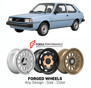 CUSTOM CLASSIC VINTAGE RESTOMOD RETRO OLD SCHOOL FORGED WHEELS RIMS for VOLVO 340 360 300 SERIES 1976 - 1991

Custom forged wheels for Volvo 340 360 300 Series 1976 - 1991. Classic, vintage, restomod wheel designs made to order in custom sizes, offsets, colors and finishes.

We manufacture premium quality forged wheels rims for Volvo 340 360 300 Series 1976 - 1991 in any design, size, color.

THIS WHEEL DESIGN CAN BE CUSTOM-MADE FOR YOUR CAR IN ANY SIZE AND COLOR OPTIONS
Available in monoblock, 2-piece, 3-p