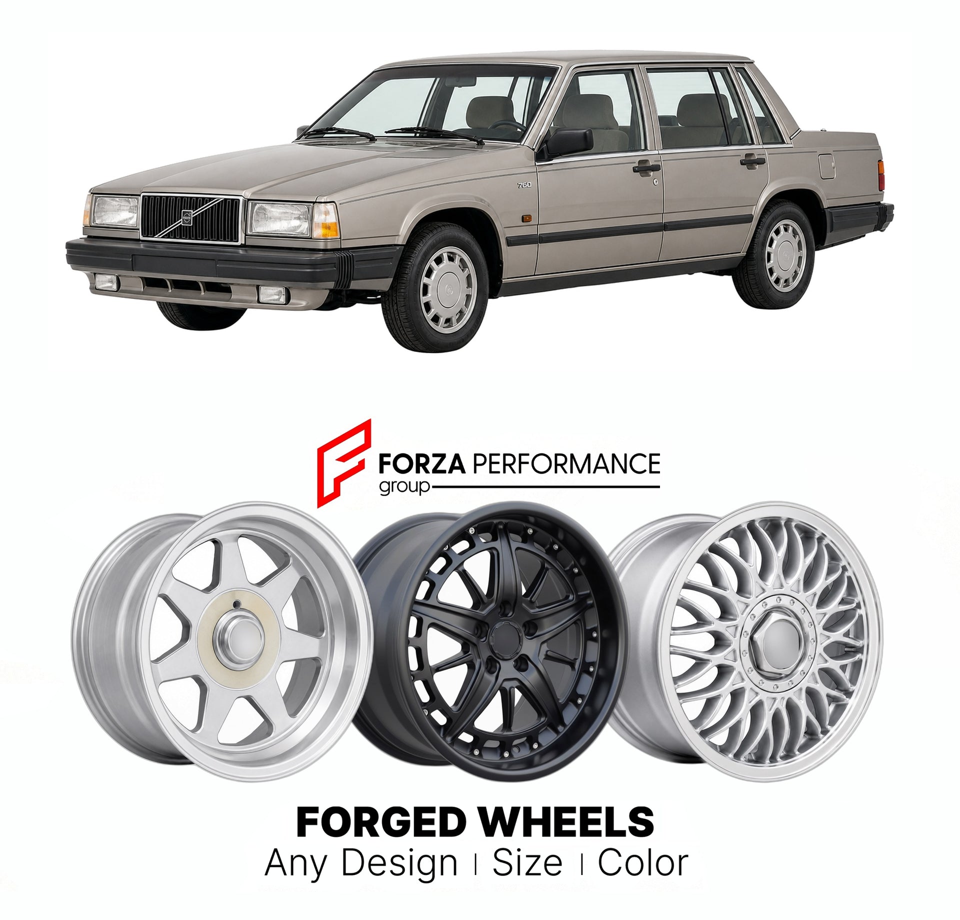 CUSTOM CLASSIC VINTAGE RESTOMOD RETRO OLD SCHOOL FORGED WHEELS RIMS for VOLVO 760 1982 - 1990

Custom forged wheels for Volvo 760 1982 - 1990. Classic, vintage, restomod wheel designs made to order in custom sizes, offsets, colors and finishes.

We manufacture premium quality forged wheels rims for Volvo 760 1982 - 1990 in any design, size, color.

THIS WHEEL DESIGN CAN BE CUSTOM-MADE FOR YOUR CAR IN ANY SIZE AND COLOR OPTIONS
Available in monoblock, 2-piece, 3-piece, duoblock, beadlock
3D wheel renderings 
