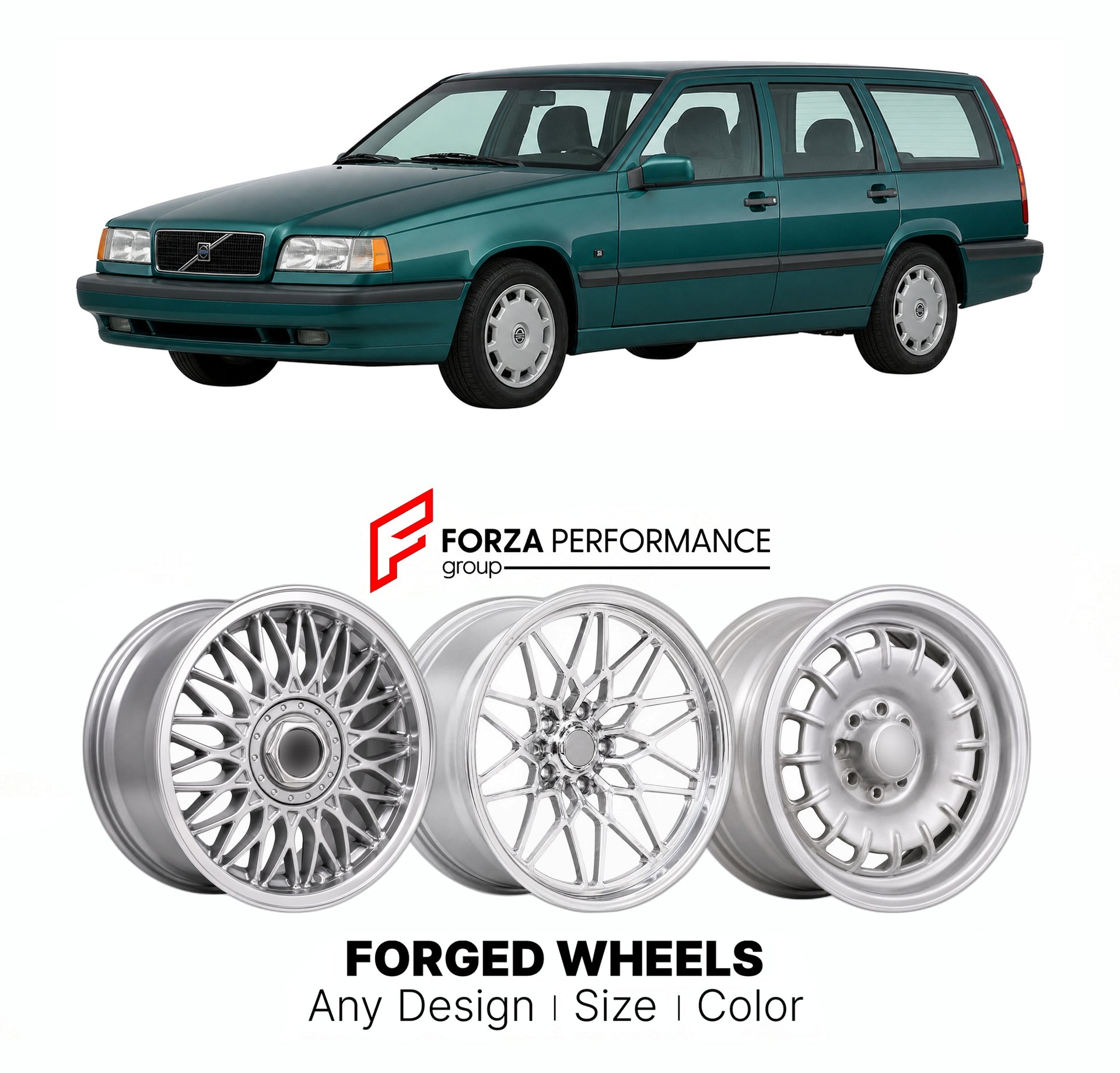 CUSTOM CLASSIC VINTAGE RESTOMOD RETRO OLD SCHOOL FORGED WHEELS RIMS for VOLVO 850 ESTATE 1993 - 1997

Custom forged wheels for Volvo 850 Estate 1993 - 1997. Classic, vintage, restomod wheel designs made to order in custom sizes, offsets, colors and finishes.

We manufacture premium quality forged wheels rims for Volvo 850 Estate 1993 - 1997 in any design, size, color.

THIS WHEEL DESIGN CAN BE CUSTOM-MADE FOR YOUR CAR IN ANY SIZE AND COLOR OPTIONS
Available in monoblock, 2-piece, 3-piece, duoblock, beadlock
