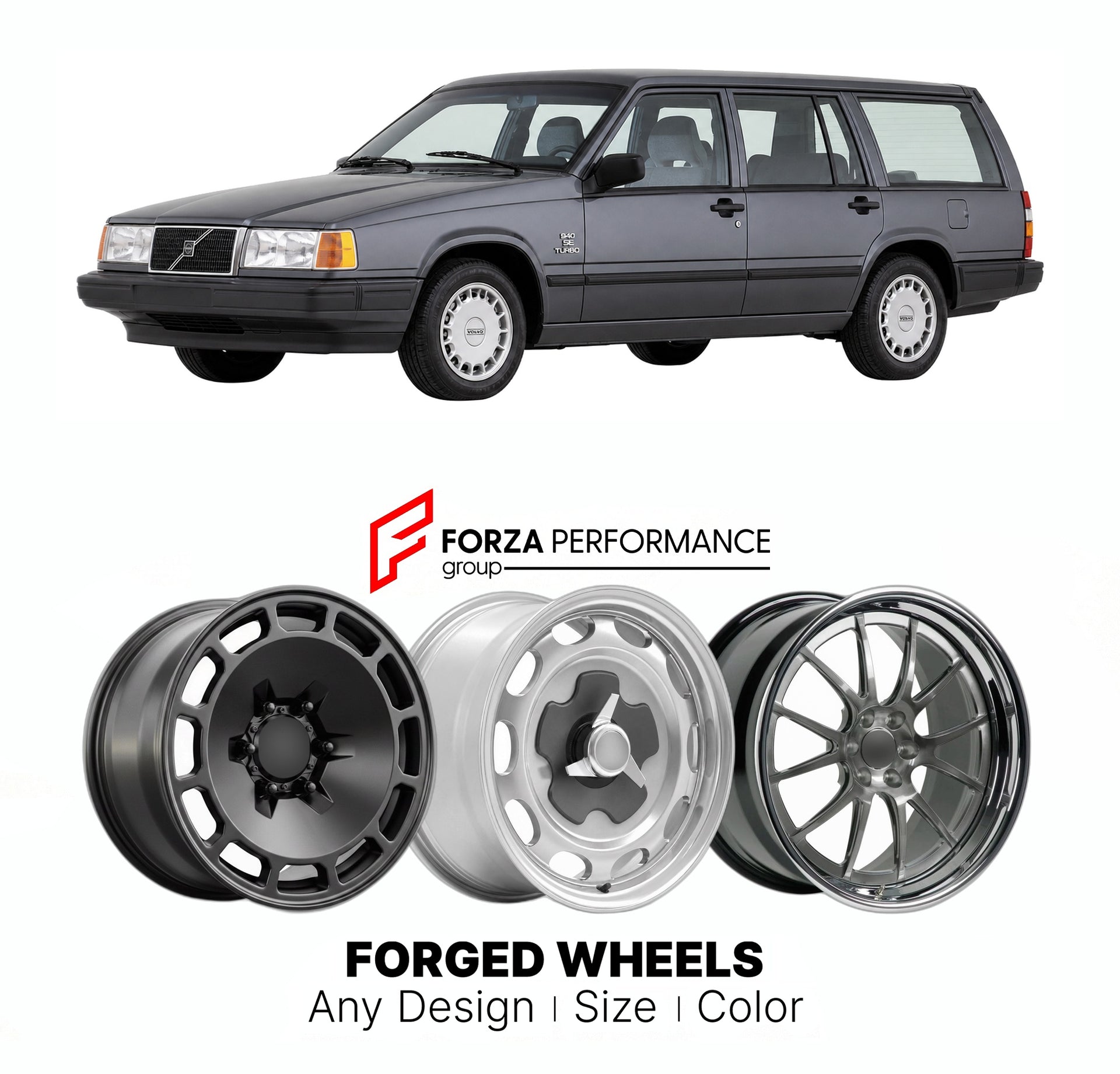 CUSTOM CLASSIC VINTAGE RESTOMOD RETRO OLD SCHOOL FORGED WHEELS RIMS for VOLVO 940 SE TURBO ESTATE 1990 - 1998

Custom forged wheels for Volvo 940 SE Turbo Estate 1990 - 1998. Classic, vintage, restomod wheel designs made to order in custom sizes, offsets, colors and finishes.

We manufacture premium quality forged wheels rims for Volvo 940 SE Turbo Estate 1990 - 1998 in any design, size, color.

THIS WHEEL DESIGN CAN BE CUSTOM-MADE FOR YOUR CAR IN ANY SIZE AND COLOR OPTIONS
Available in monoblock, 2-piece, 