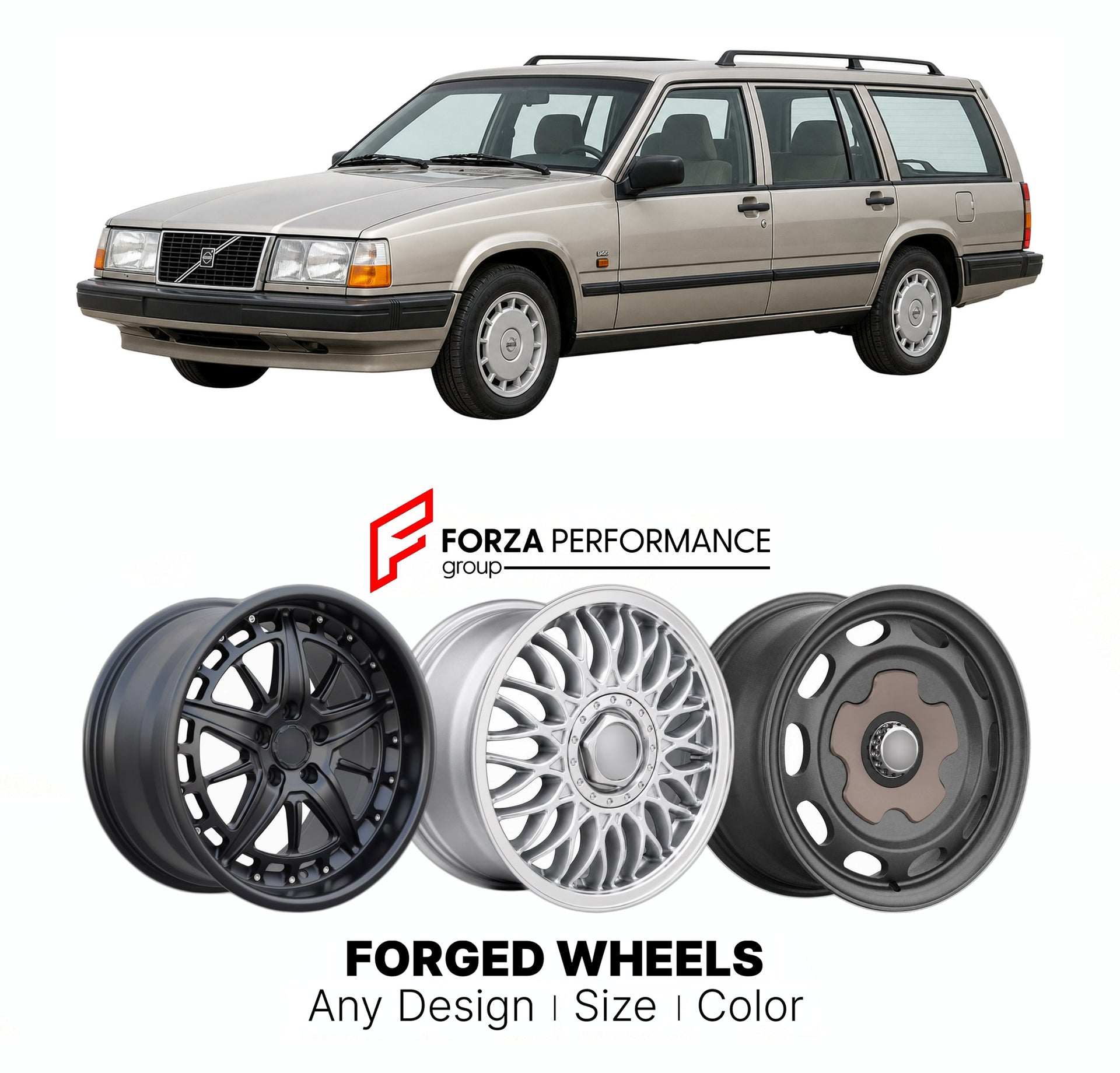 CUSTOM CLASSIC VINTAGE RESTOMOD RETRO OLD SCHOOL FORGED WHEELS RIMS for VOLVO 945 ESTATE 1990 - 1998

Custom forged wheels for Volvo 945 Estate 1990 - 1998. Classic, vintage, restomod wheel designs made to order in custom sizes, offsets, colors and finishes.

We manufacture premium quality forged wheels rims for Volvo 945 Estate 1990 - 1998 in any design, size, color.

THIS WHEEL DESIGN CAN BE CUSTOM-MADE FOR YOUR CAR IN ANY SIZE AND COLOR OPTIONS
Available in monoblock, 2-piece, 3-piece, duoblock, beadlock