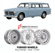 CUSTOM CLASSIC VINTAGE RESTOMOD RETRO OLD SCHOOL FORGED WHEELS RIMS for VOLVO AMAZON P220 ESTATE 1962 - 1969

Custom forged wheels for Volvo Amazon P220 Estate 1962 - 1969. Classic, vintage, restomod wheel designs made to order in custom sizes, offsets, colors and finishes.

We manufacture premium quality forged wheels rims for Volvo Amazon P220 Estate 1962 - 1969 in any design, size, color.

THIS WHEEL DESIGN CAN BE CUSTOM-MADE FOR YOUR CAR IN ANY SIZE AND COLOR OPTIONS
Available in monoblock, 2-piece, 3-p