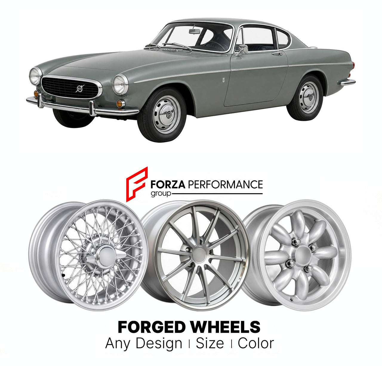 CUSTOM CLASSIC VINTAGE RESTOMOD RETRO OLD SCHOOL FORGED WHEELS RIMS for VOLVO P1800 1961 - 1973

Custom forged wheels for Volvo P1800 1961 - 1973. Classic, vintage, restomod wheel designs made to order in custom sizes, offsets, colors and finishes.

We manufacture premium quality forged wheels rims for Volvo P1800 1961 - 1973 in any design, size, color.

THIS WHEEL DESIGN CAN BE CUSTOM-MADE FOR YOUR CAR IN ANY SIZE AND COLOR OPTIONS
Available in monoblock, 2-piece, 3-piece, duoblock, beadlock
3D wheel rende