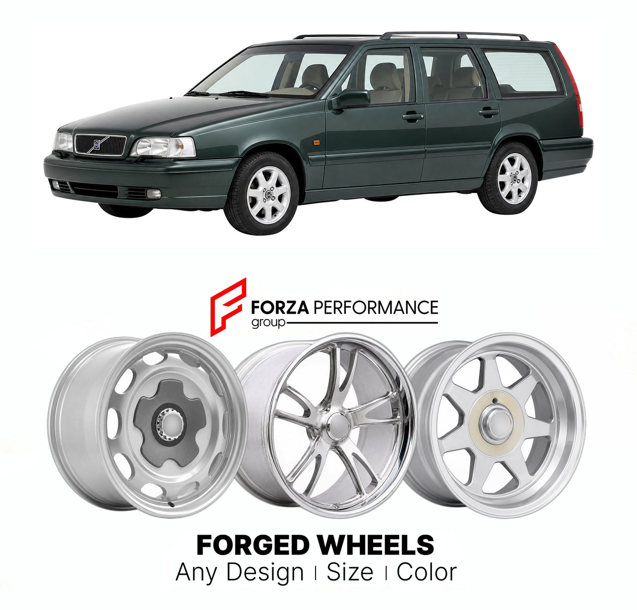 CUSTOM CLASSIC VINTAGE RESTOMOD RETRO OLD SCHOOL FORGED WHEELS RIMS for VOLVO V70 1996 - 2000

Custom forged wheels for Volvo V70 1996 - 2000. Classic, vintage, restomod wheel designs made to order in custom sizes, offsets, colors and finishes.

We manufacture premium quality forged wheels rims for Volvo V70 1996 - 2000 in any design, size, color.

THIS WHEEL DESIGN CAN BE CUSTOM-MADE FOR YOUR CAR IN ANY SIZE AND COLOR OPTIONS
Available in monoblock, 2-piece, 3-piece, duoblock, beadlock
3D wheel renderings 