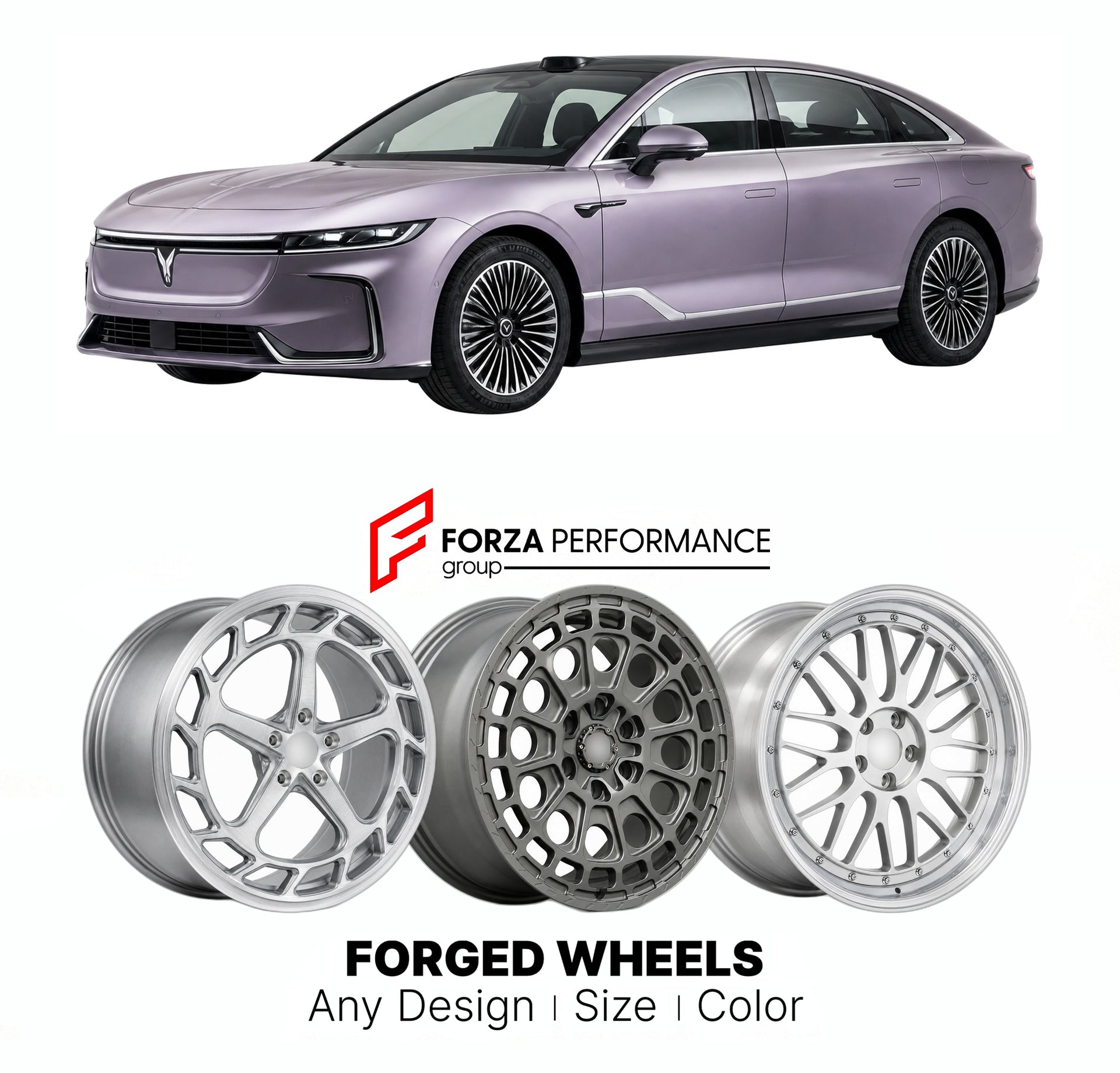 Custom forged wheels for Voyah Dongfeng Passion Zhuiguang 2022+. Made-to-order monoblock, 2-piece and 3-piece wheels in custom sizes, offsets, colors and finishes with guaranteed vehicle fitment.

We manufacture premium quality forged wheels rims for Voyah Dongfeng Passion Zhuiguang 2022+ in any design, size, color.

THIS WHEEL DESIGN CAN BE CUSTOM-MADE FOR YOUR CAR IN ANY SIZE AND COLOR OPTIONS
Available in monoblock, 2-piece, 3-piece, duoblock, beadlock
3D wheel renderings are provided according to the ex