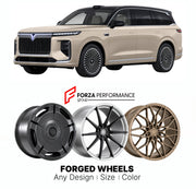 Custom forged wheels for Voyah Dongfeng Taishan 2025+. Made-to-order monoblock, 2-piece and 3-piece wheels in custom sizes, offsets, colors and finishes with guaranteed vehicle fitment.

We manufacture premium quality forged wheels rims for Voyah Dongfeng Taishan 2025+ in any design, size, color.

THIS WHEEL DESIGN CAN BE CUSTOM-MADE FOR YOUR CAR IN ANY SIZE AND COLOR OPTIONS
Available in monoblock, 2-piece, 3-piece, duoblock, beadlock
3D wheel renderings are provided according to the exact dimensions and s
