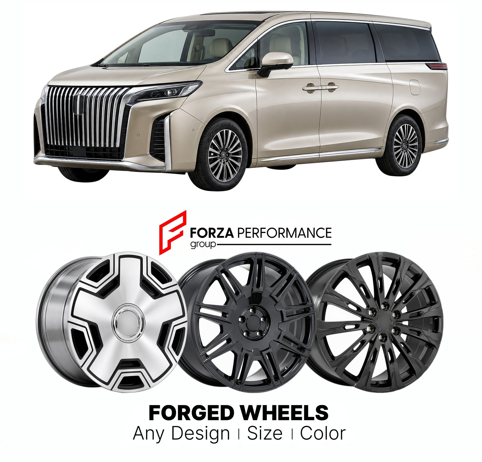 Custom forged wheels for Wey GWM Gaoshan 2023+. Made-to-order monoblock, 2-piece and 3-piece wheels in custom sizes, offsets, colors and finishes with guaranteed vehicle fitment.

We manufacture premium quality forged wheels rims for Wey GWM Gaoshan 2023+ in any design, size, color.

THIS WHEEL DESIGN CAN BE CUSTOM-MADE FOR YOUR CAR IN ANY SIZE AND COLOR OPTIONS
Available in monoblock, 2-piece, 3-piece, duoblock, beadlock
3D wheel renderings are provided according to the exact dimensions and specifications 