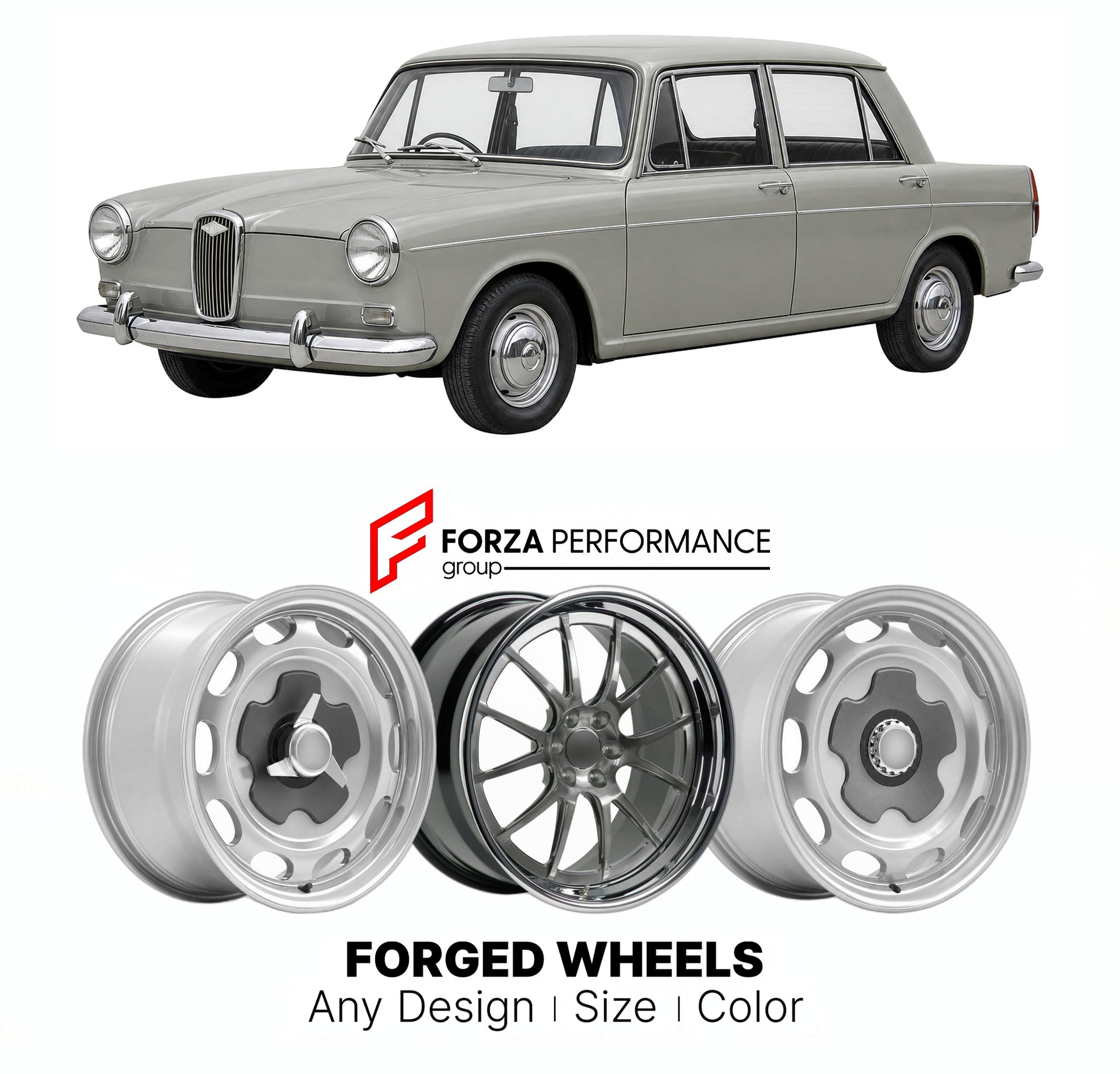 CUSTOM CLASSIC VINTAGE RESTOMOD RETRO OLD SCHOOL FORGED WHEELS RIMS for WOLSELEY 18 85 1967 - 1972

Custom forged wheels for Wolseley 18 85 1967 - 1972. Classic, vintage, restomod wheel designs made to order in custom sizes, offsets, colors and finishes.

We manufacture premium quality forged wheels rims for Wolseley 18 85 1967 - 1972 in any design, size, color.

THIS WHEEL DESIGN CAN BE CUSTOM-MADE FOR YOUR CAR IN ANY SIZE AND COLOR OPTIONS
Available in monoblock, 2-piece, 3-piece, duoblock, beadlock
3D wh