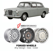 CUSTOM CLASSIC VINTAGE RESTOMOD RETRO OLD SCHOOL FORGED WHEELS RIMS for WOLSELEY 18 85 ADO17 LANDCRAB 1967 - 1972

Custom forged wheels for Wolseley 18 85 ADO17 Landcrab 1967 - 1972. Classic, vintage, restomod wheel designs made to order in custom sizes, offsets, colors and finishes.

We manufacture premium quality forged wheels rims for Wolseley 18 85 ADO17 Landcrab 1967 - 1972 in any design, size, color.

THIS WHEEL DESIGN CAN BE CUSTOM-MADE FOR YOUR CAR IN ANY SIZE AND COLOR OPTIONS
Available in monobloc