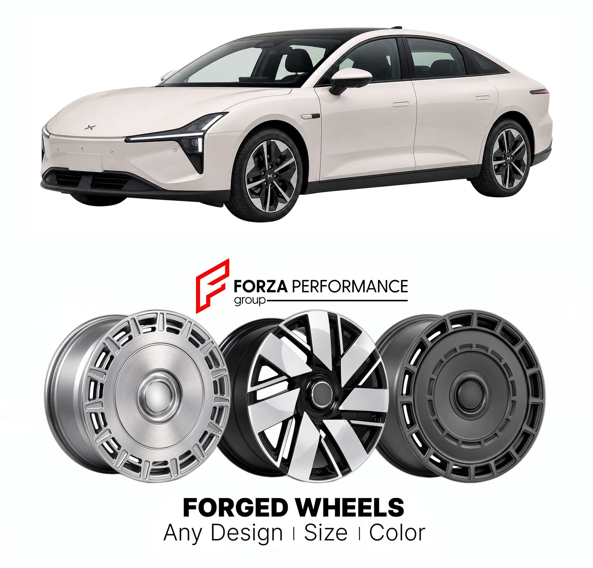 Custom forged wheels for XPeng MONA L03 2026+. Made-to-order monoblock, 2-piece and 3-piece wheels in custom sizes, offsets, colors and finishes with guaranteed vehicle fitment.

We manufacture premium quality forged wheels rims for XPeng MONA L03 2026+ in any design, size, color.

THIS WHEEL DESIGN CAN BE CUSTOM-MADE FOR YOUR CAR IN ANY SIZE AND COLOR OPTIONS
Available in monoblock, 2-piece, 3-piece, duoblock, beadlock
3D wheel renderings are provided according to the exact dimensions and specifications re