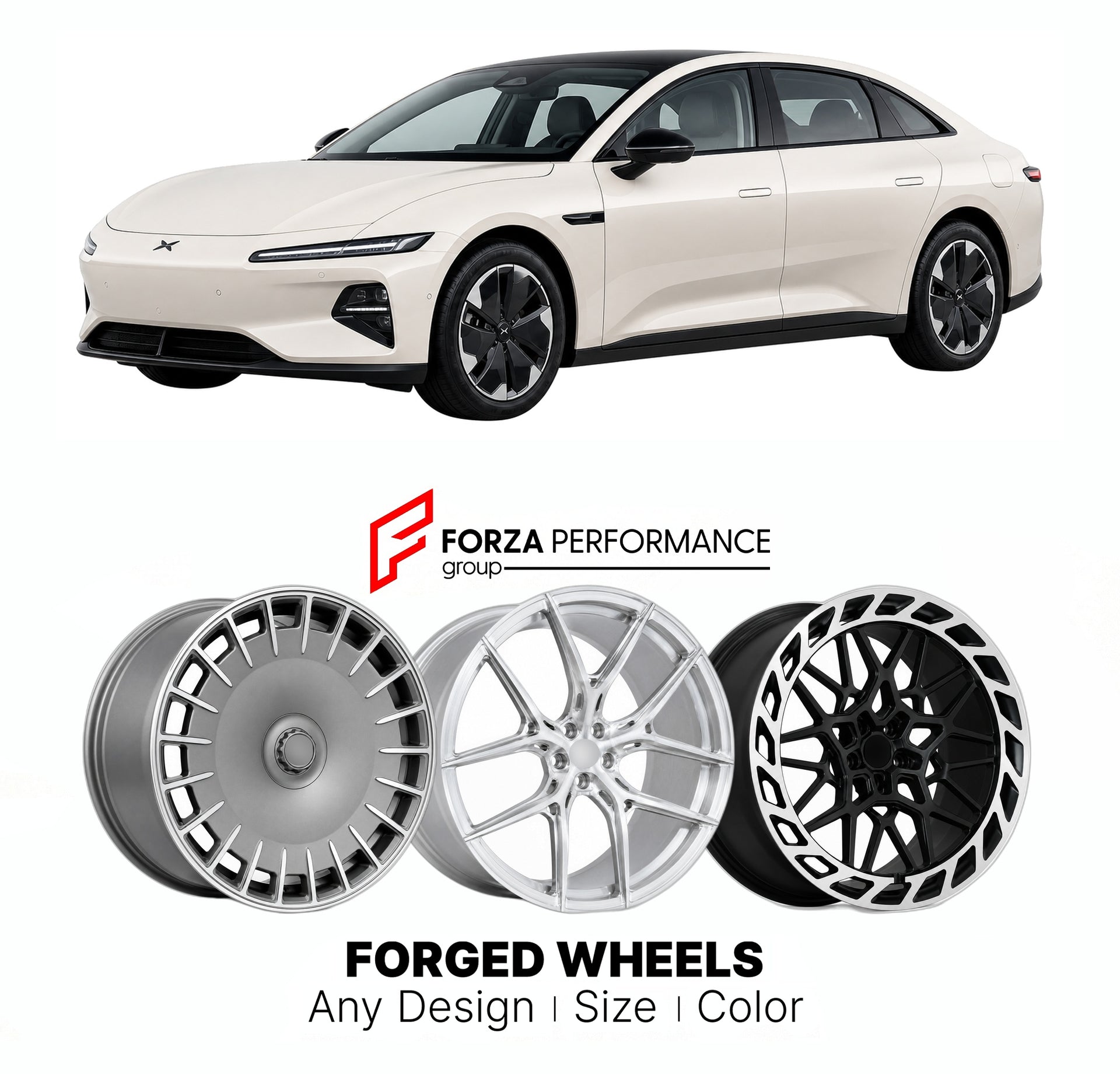 Custom forged wheels for XPeng MONA M03 2024+. Made-to-order monoblock, 2-piece and 3-piece wheels in custom sizes, offsets, colors and finishes with guaranteed vehicle fitment.

We manufacture premium quality forged wheels rims for XPeng MONA M03 2024+ in any design, size, color.

THIS WHEEL DESIGN CAN BE CUSTOM-MADE FOR YOUR CAR IN ANY SIZE AND COLOR OPTIONS
Available in monoblock, 2-piece, 3-piece, duoblock, beadlock
3D wheel renderings are provided according to the exact dimensions and specifications re