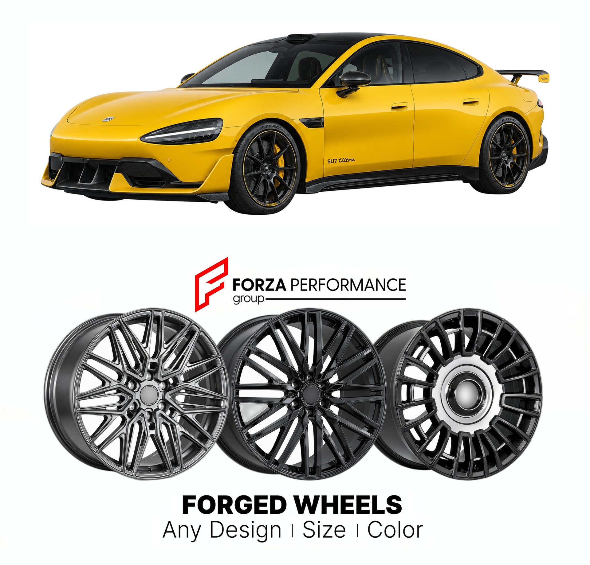 Custom forged wheels for Xiaomi SU7 Ultra 2025+. Made-to-order monoblock, 2-piece and 3-piece wheels in custom sizes, offsets, colors and finishes with guaranteed vehicle fitment.

We manufacture premium quality forged wheels rims for Xiaomi SU7 Ultra 2025+ in any design, size, color.

THIS WHEEL DESIGN CAN BE CUSTOM-MADE FOR YOUR CAR IN ANY SIZE AND COLOR OPTIONS
Available in monoblock, 2-piece, 3-piece, duoblock, beadlock
3D wheel renderings are provided according to the exact dimensions and specification