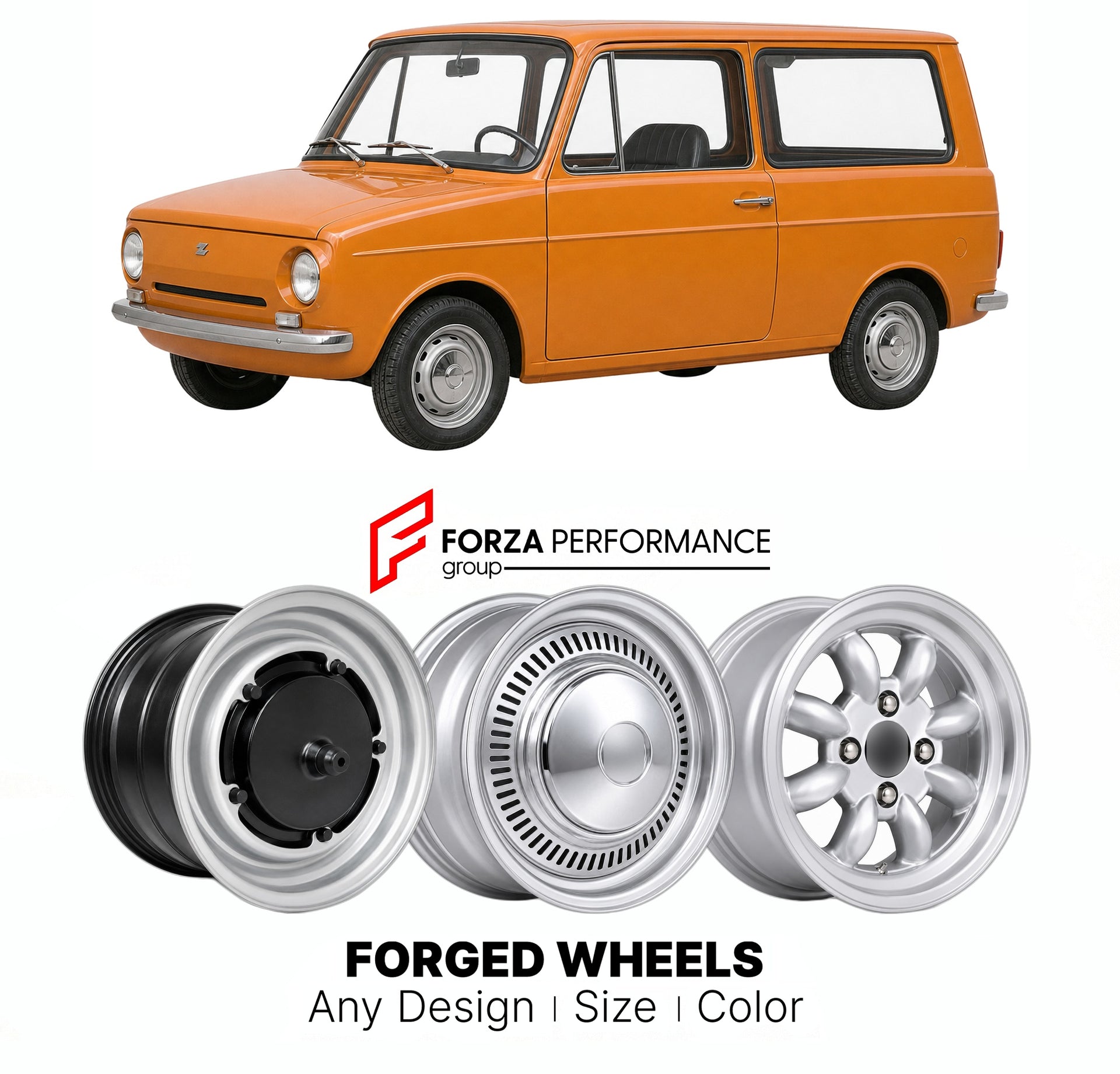 CUSTOM CLASSIC VINTAGE RESTOMOD RETRO OLD SCHOOL FORGED WHEELS RIMS for ZAGATO ZELE 1974 - 1976

Custom forged wheels for Zagato Zele 1974 - 1976. Classic, vintage, restomod wheel designs made to order in custom sizes, offsets, colors and finishes.

We manufacture premium quality forged wheels rims for Zagato Zele 1974 - 1976 in any design, size, color.

THIS WHEEL DESIGN CAN BE CUSTOM-MADE FOR YOUR CAR IN ANY SIZE AND COLOR OPTIONS
Available in monoblock, 2-piece, 3-piece, duoblock, beadlock
3D wheel rende